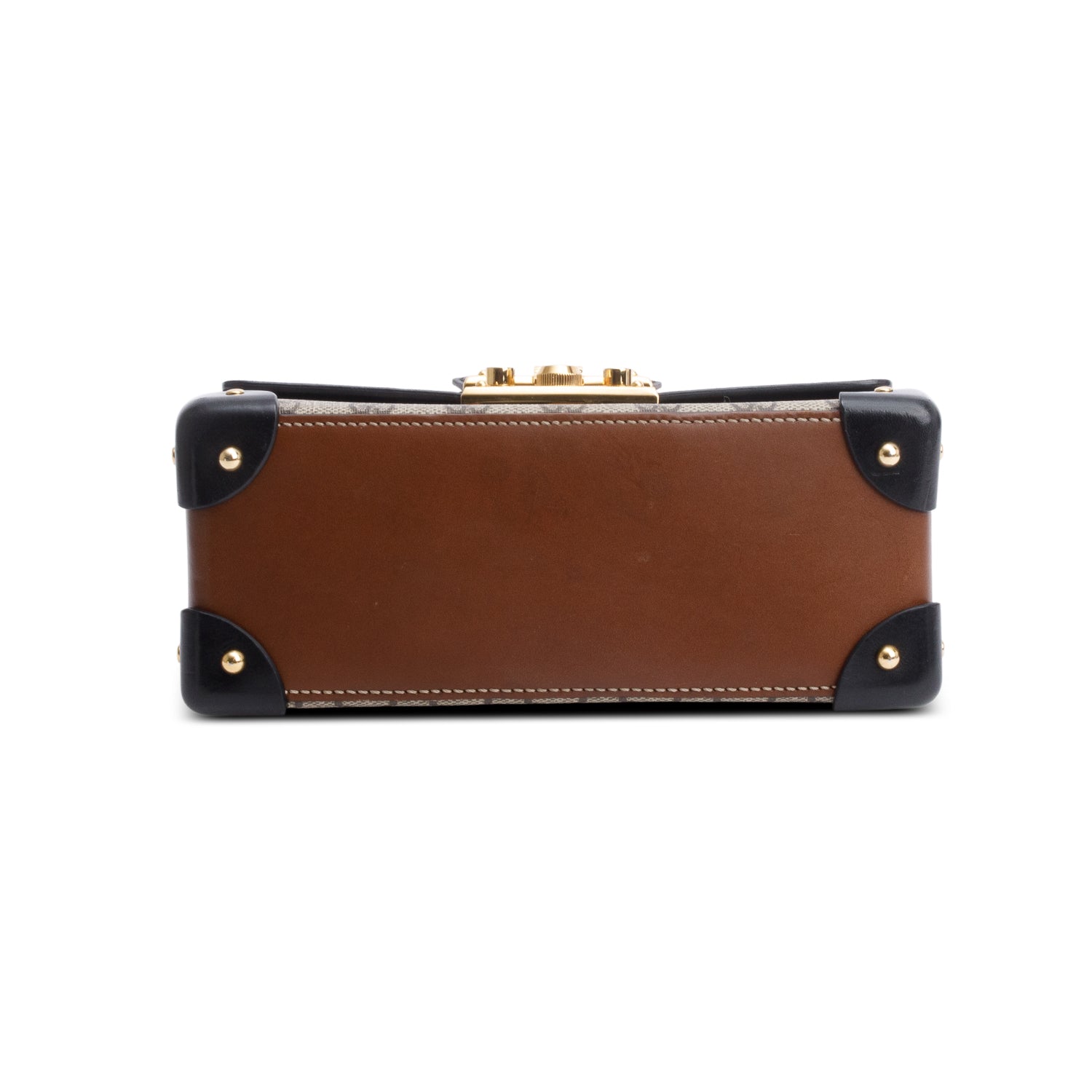 Gucci GG Supreme Brown Leather Trim Small Padlock Bamboo Handle Bag w/ Strap