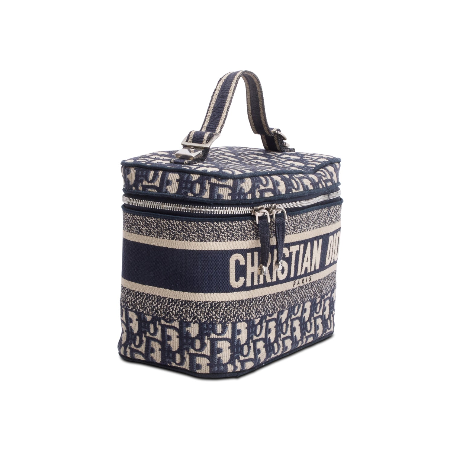 Christian Dior 2020 Navy Oblique Embroidered DiorTravel Vanity Case w/ Authenticity Card