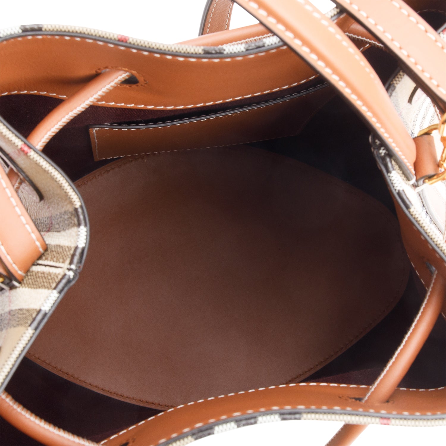 Burberry Check Coated Canvas Small TB Bucket Bag w/ Strap