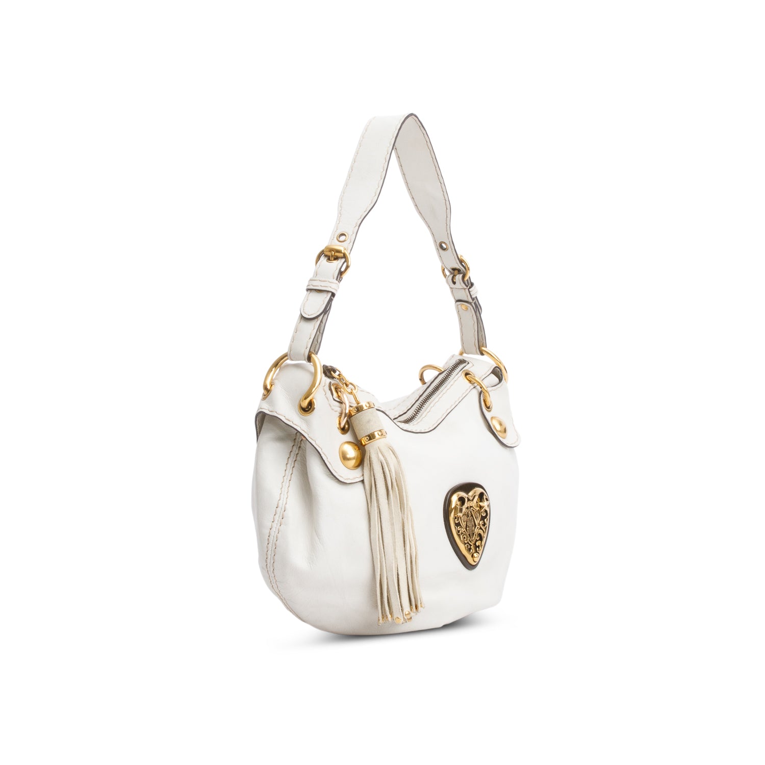 Gucci White Leather Babouska Hysteria Heart Hobo Bag