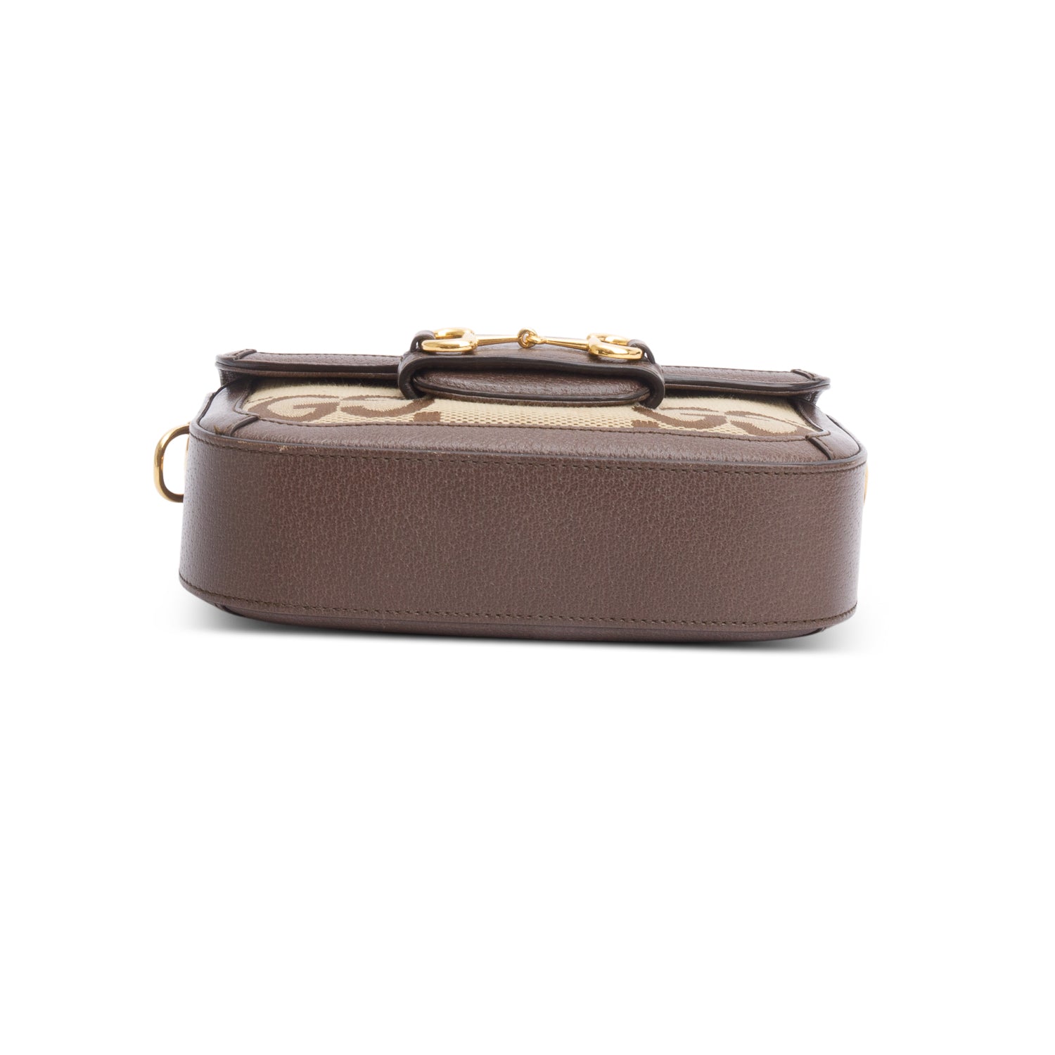 Gucci Jumbo GG Canvas Brown Leather Trim Horsebit 1955 Small Shoulder Bag  w/ Straps