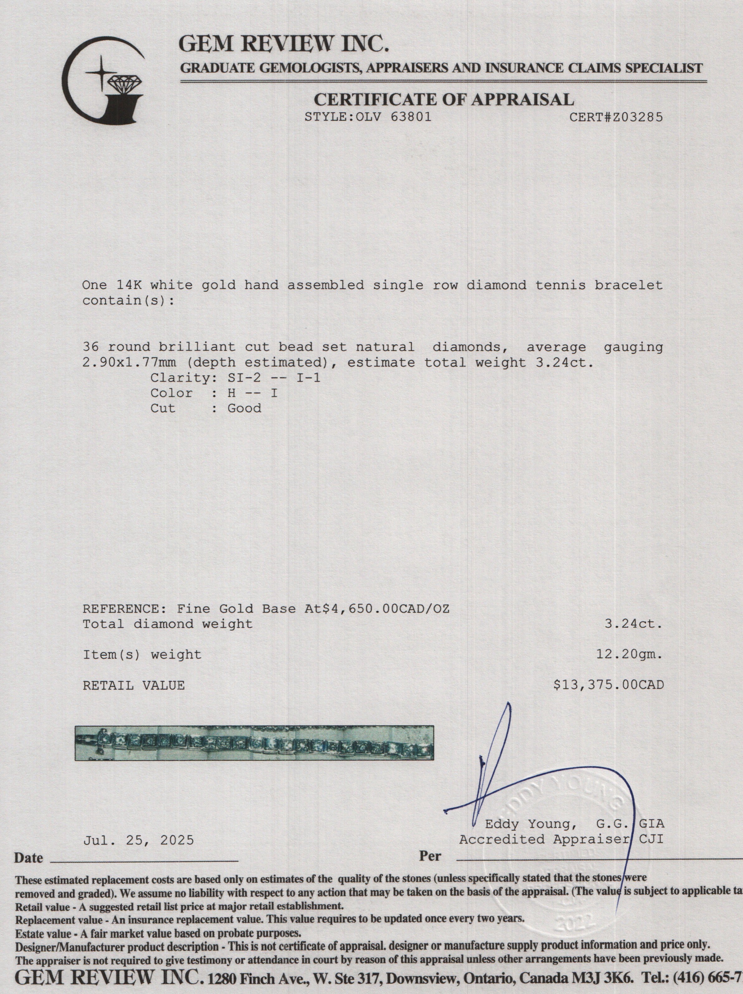 14k White Gold 3.24 tcw. Diamond Tennis Bracelet