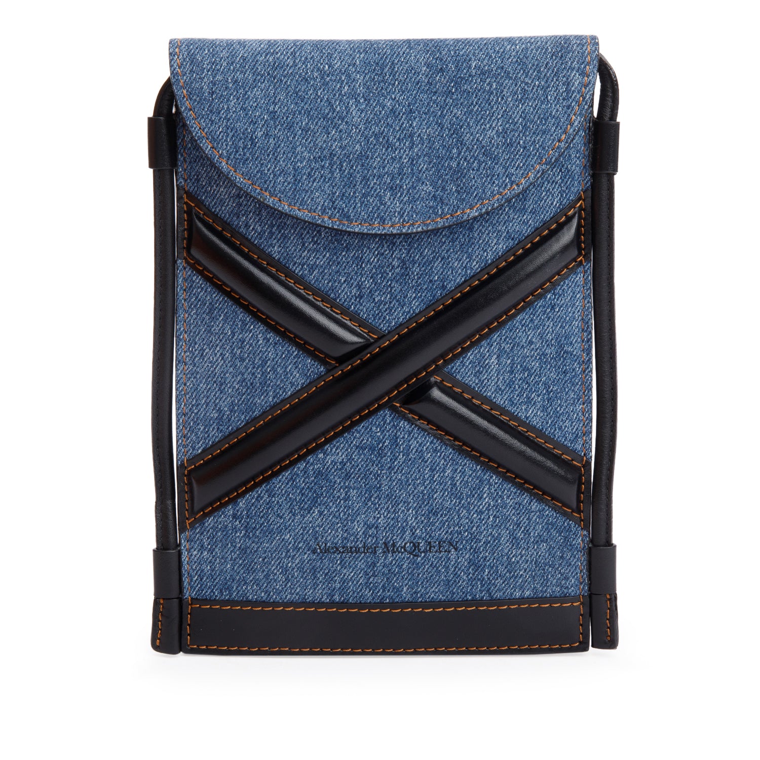 Alexander McQueen Denim Curve Micro Crossbody Phone Bag
