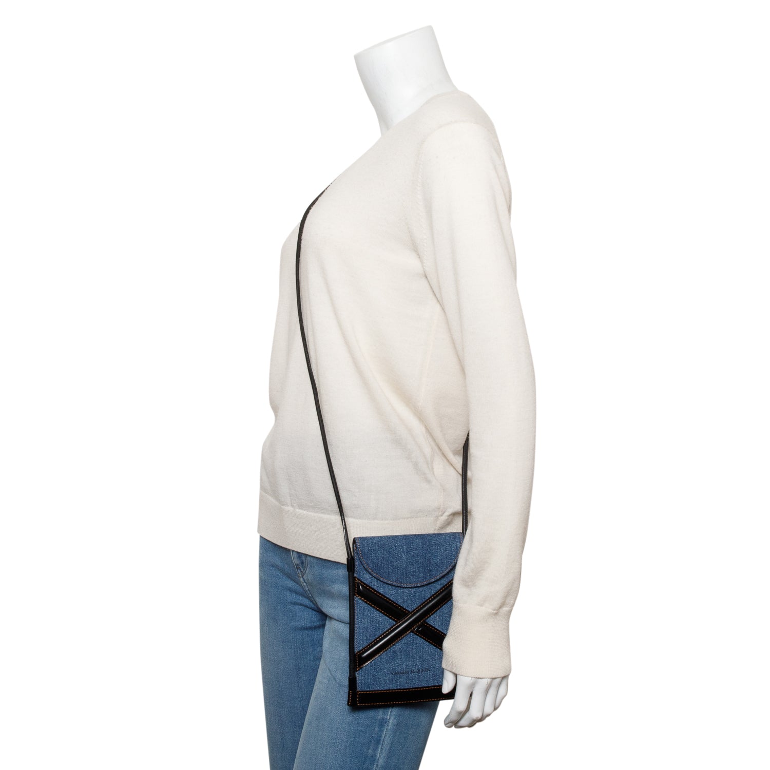 Alexander McQueen Denim Curve Micro Crossbody Phone Bag