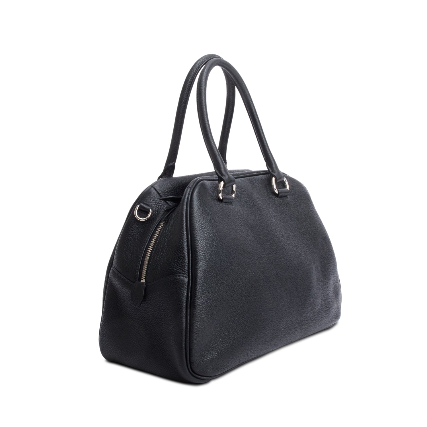 Prada Black Vitello Phenix Leather Convertible Bowling Bag/ Strap & Authenticity Card
