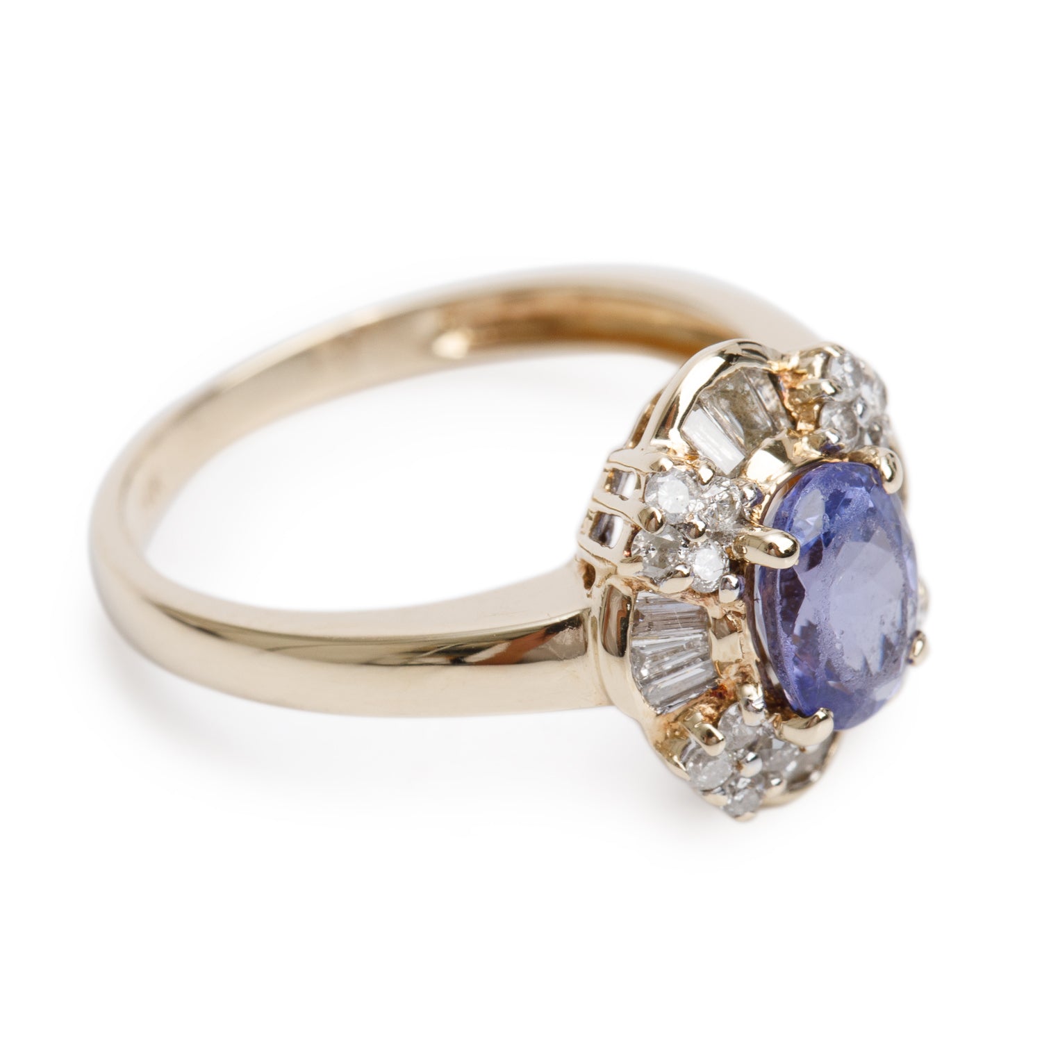 14k Yellow Gold Tanzanite & Diamond Ring, Size 6