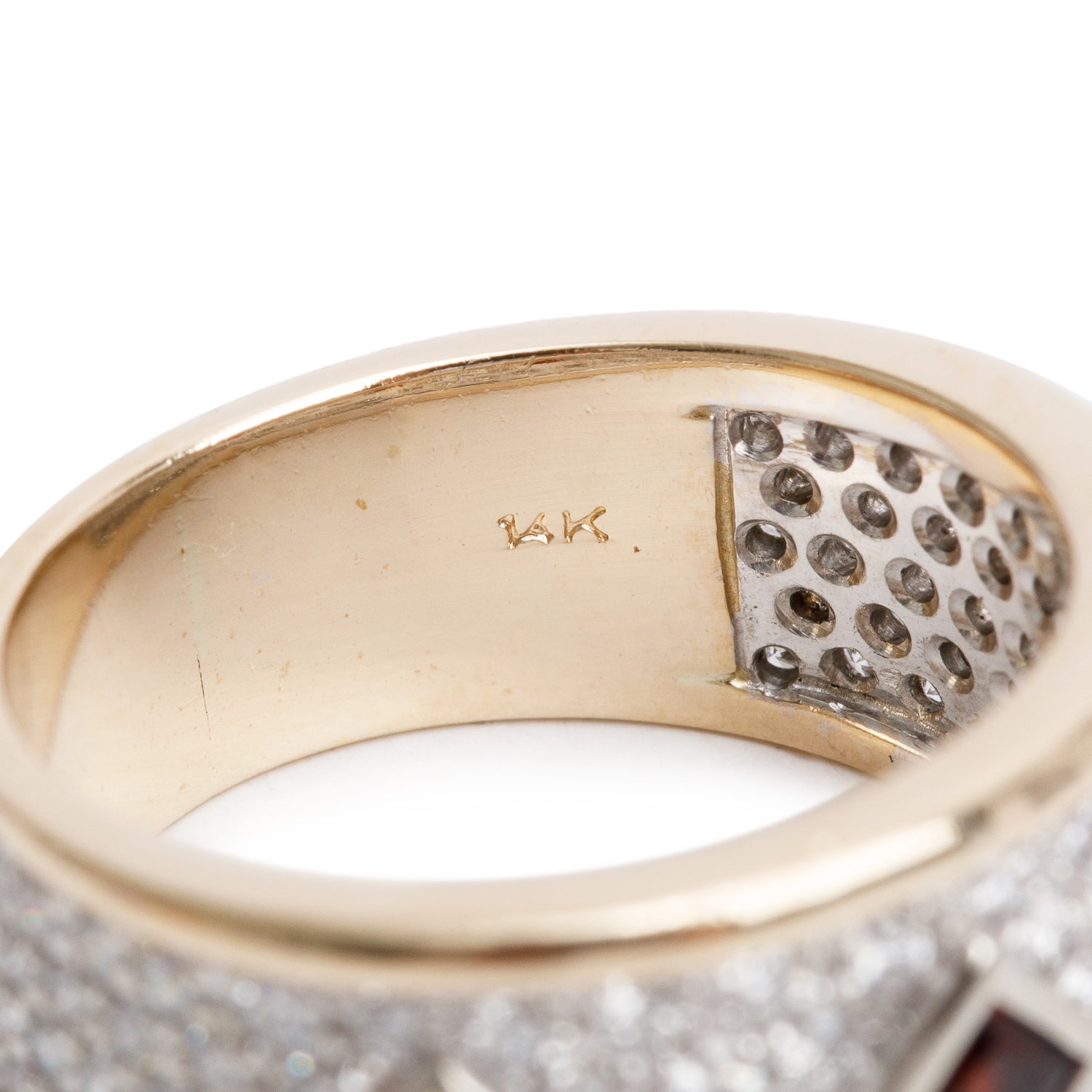 14k Yellow Gold Garnet and Diamond Band Ring, Size 6.75