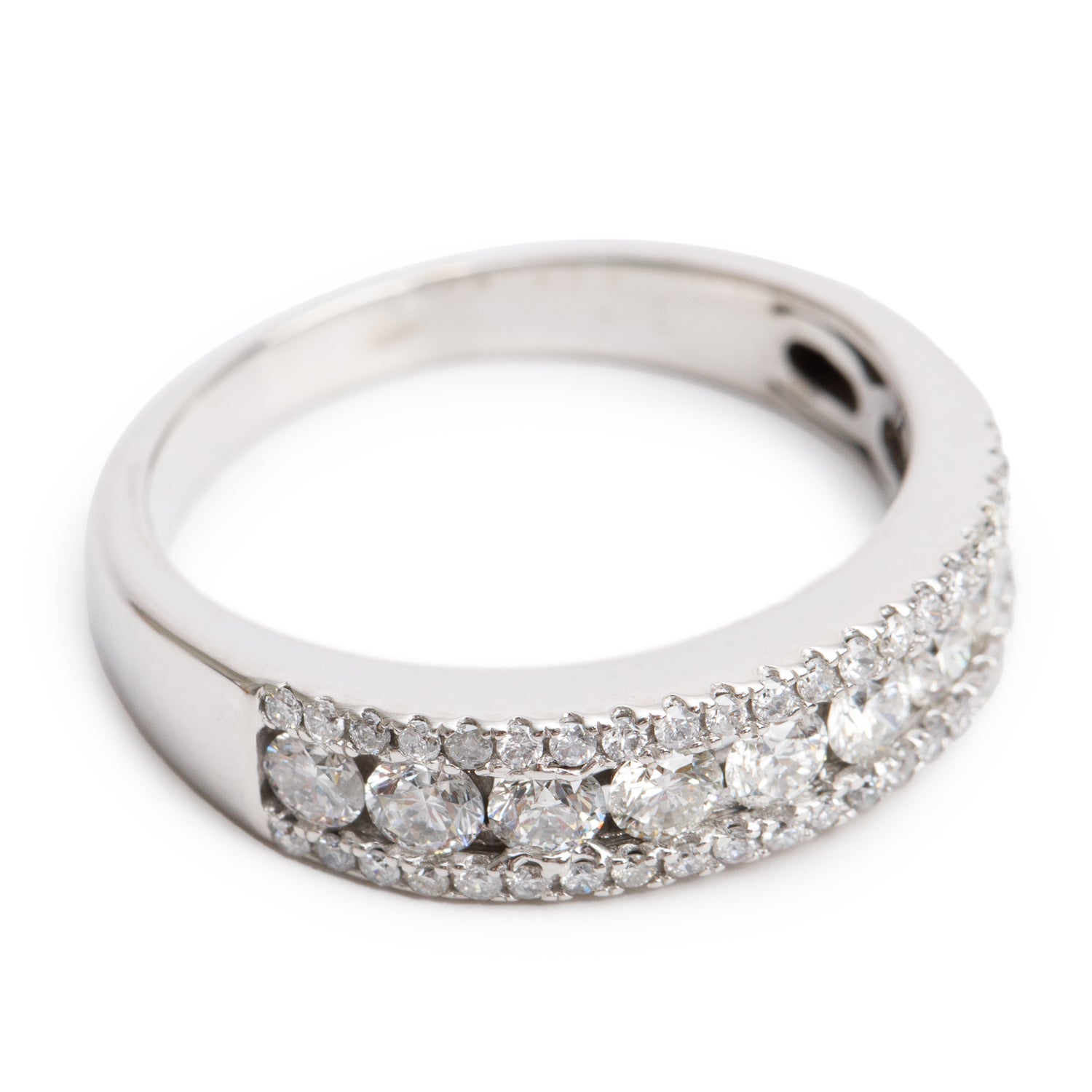 14k White Gold 3 Row Diamond Band Ring, Size 7