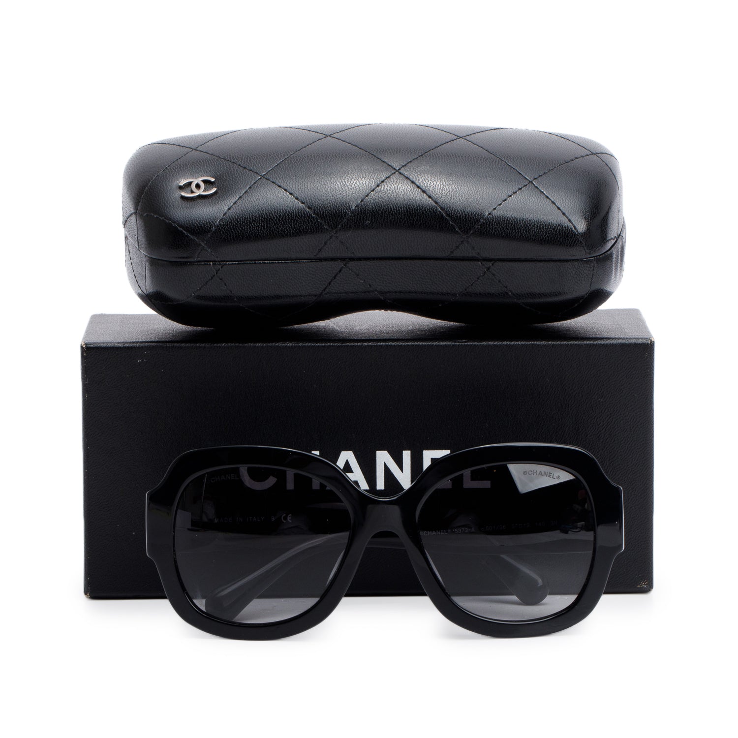 Chanel 5373A Black Acetate CC Oversized Sunglasses w/ Box & Case