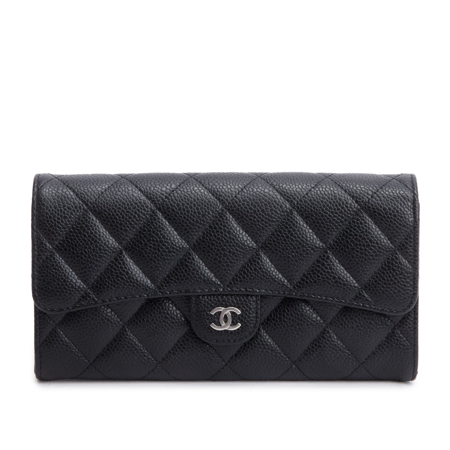 Chanel Black Caviar Leather Classic Long Flap Wallet w/ Box
