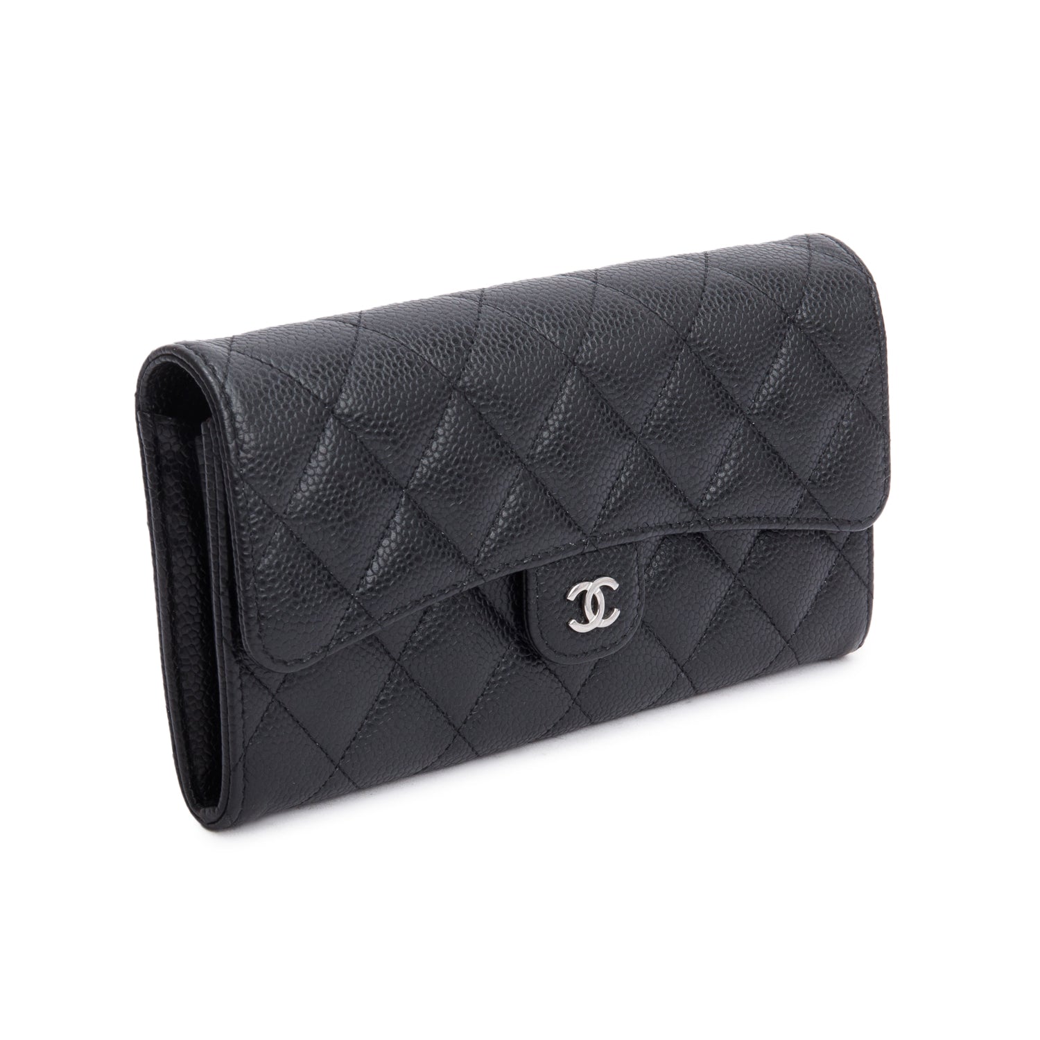 Chanel Black Caviar Leather Classic Long Flap Wallet w/ Box
