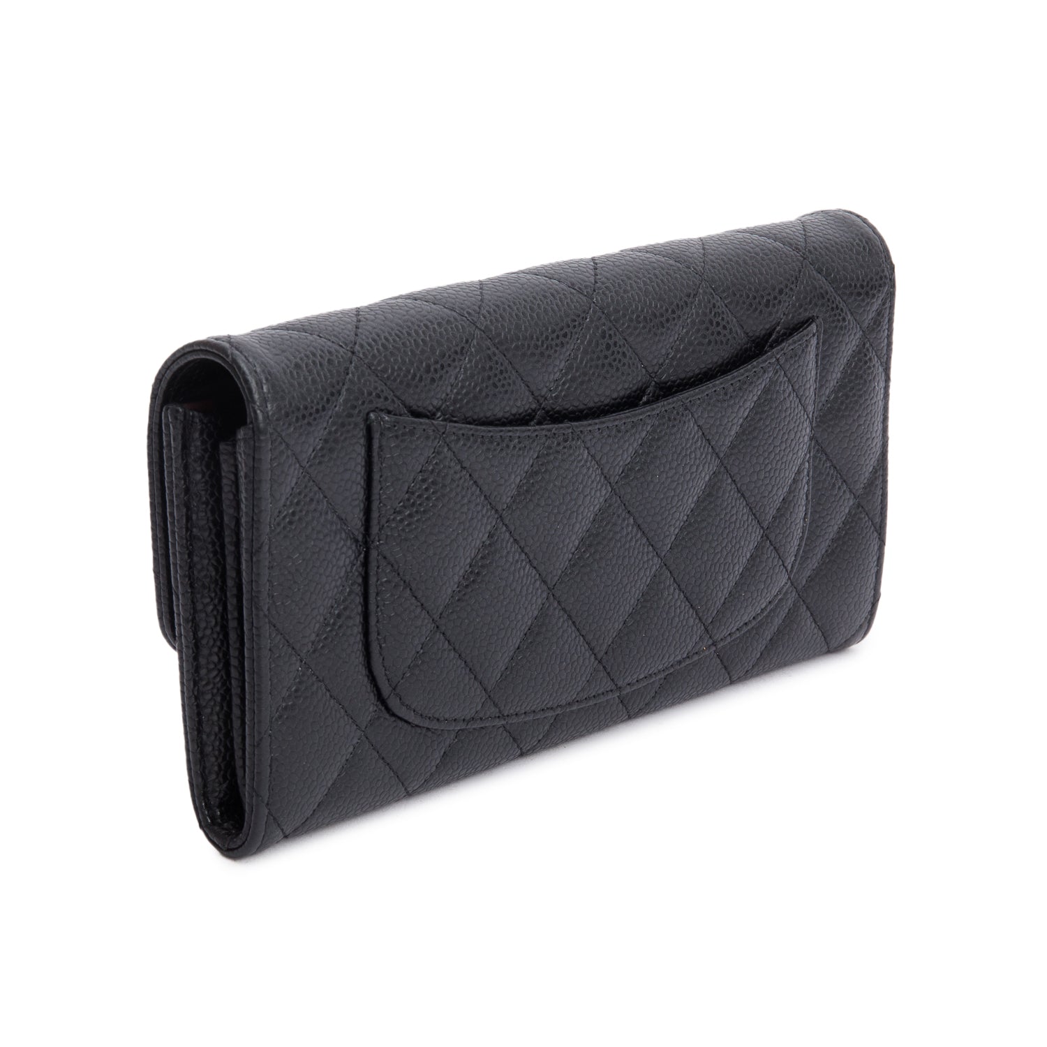 Chanel Black Caviar Leather Classic Long Flap Wallet w/ Box