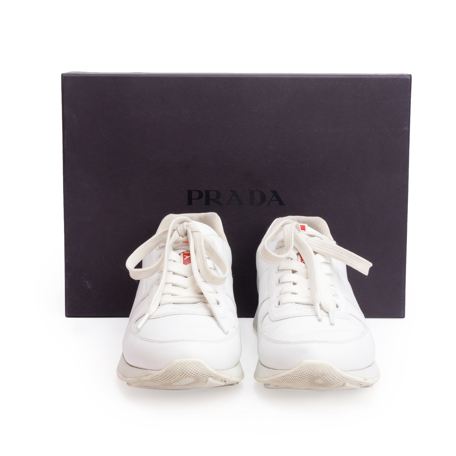 Prada White Leather Sport Sneakers, Men's Size 8.5 w/ Box