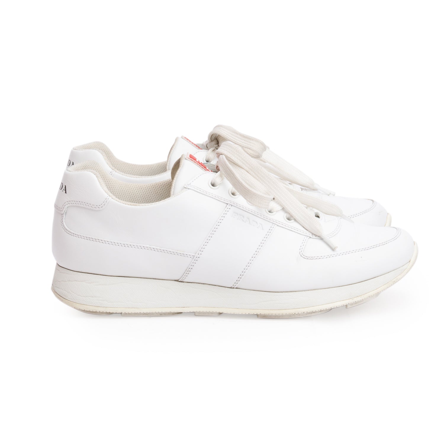 Prada White Leather Sport Sneakers, Men's Size 8.5 w/ Box