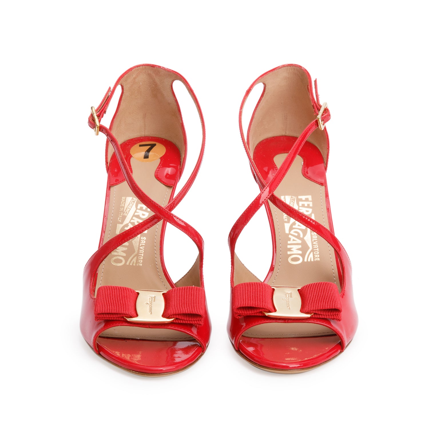 Salvatore Ferragamo Pink Patent Leather Vara Bow Gabrielle Pumps, Size 7 w/ Box