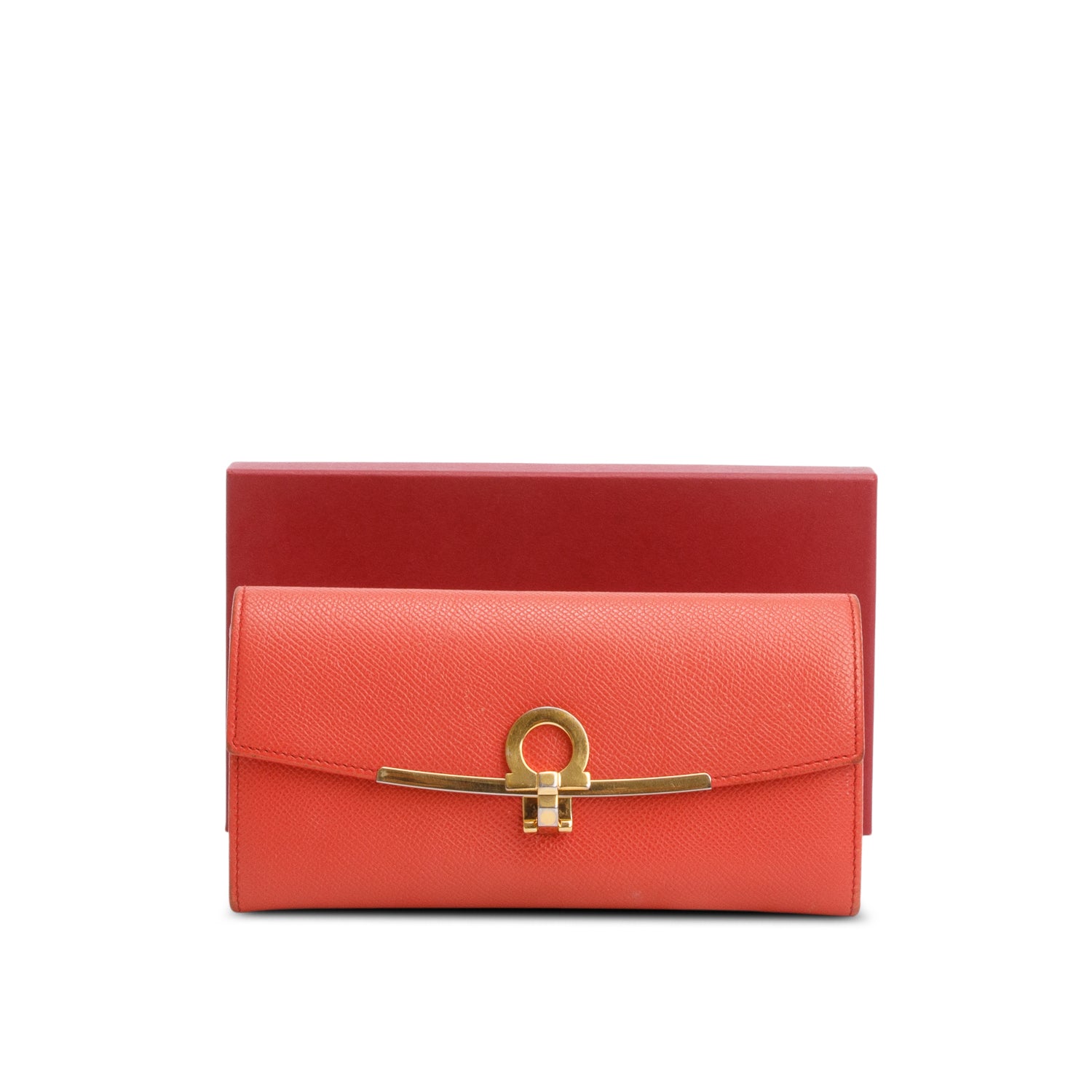 Salvatore Ferragamo Orange Leather Gancini Continental Wallet w/ Box