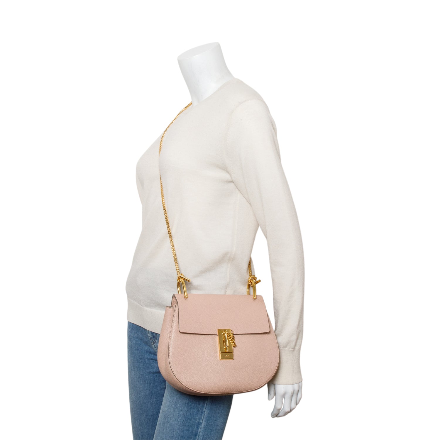 Chloe Pink Grained Lambskin Medium Drew Shoulder Bag
