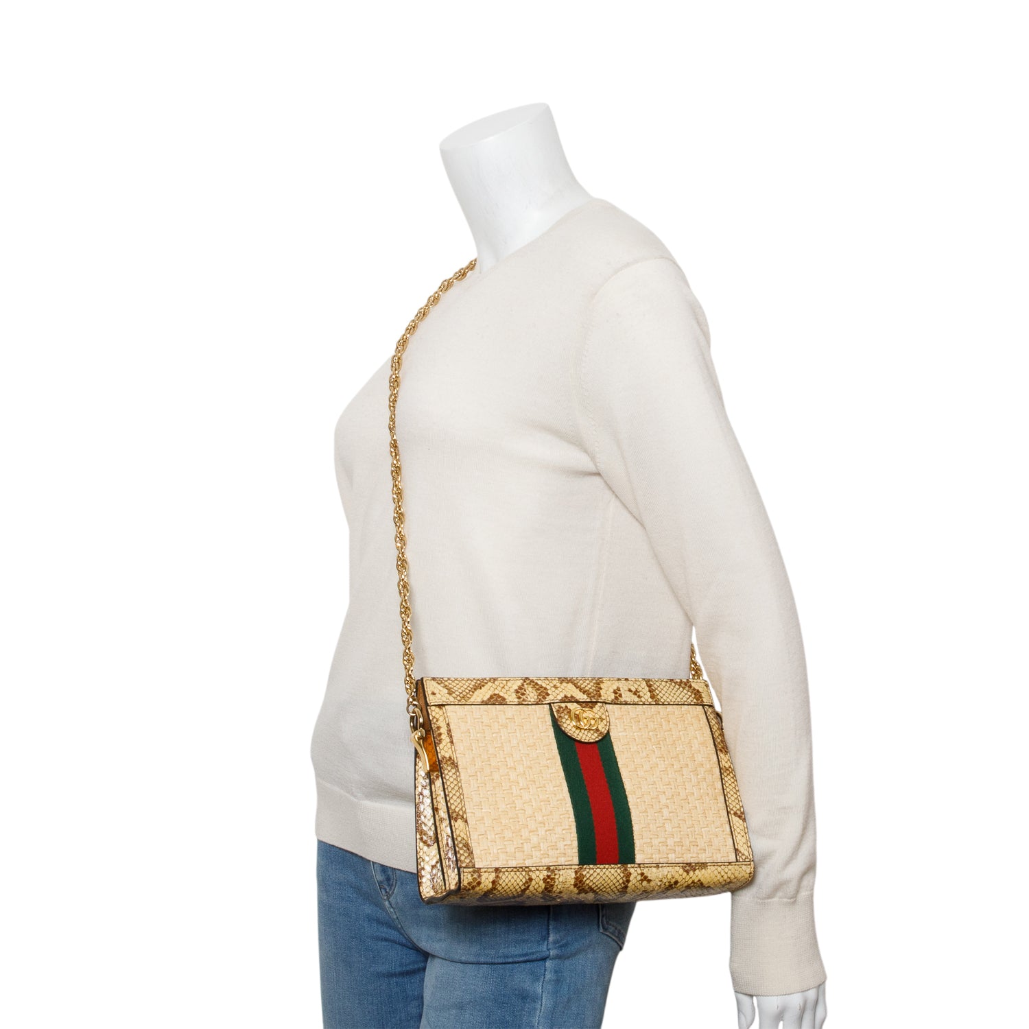 Python Ophidia Gucci Beige Raffia Python GG Small Ophidia Chain Shoulder Bag – OLIVER'S