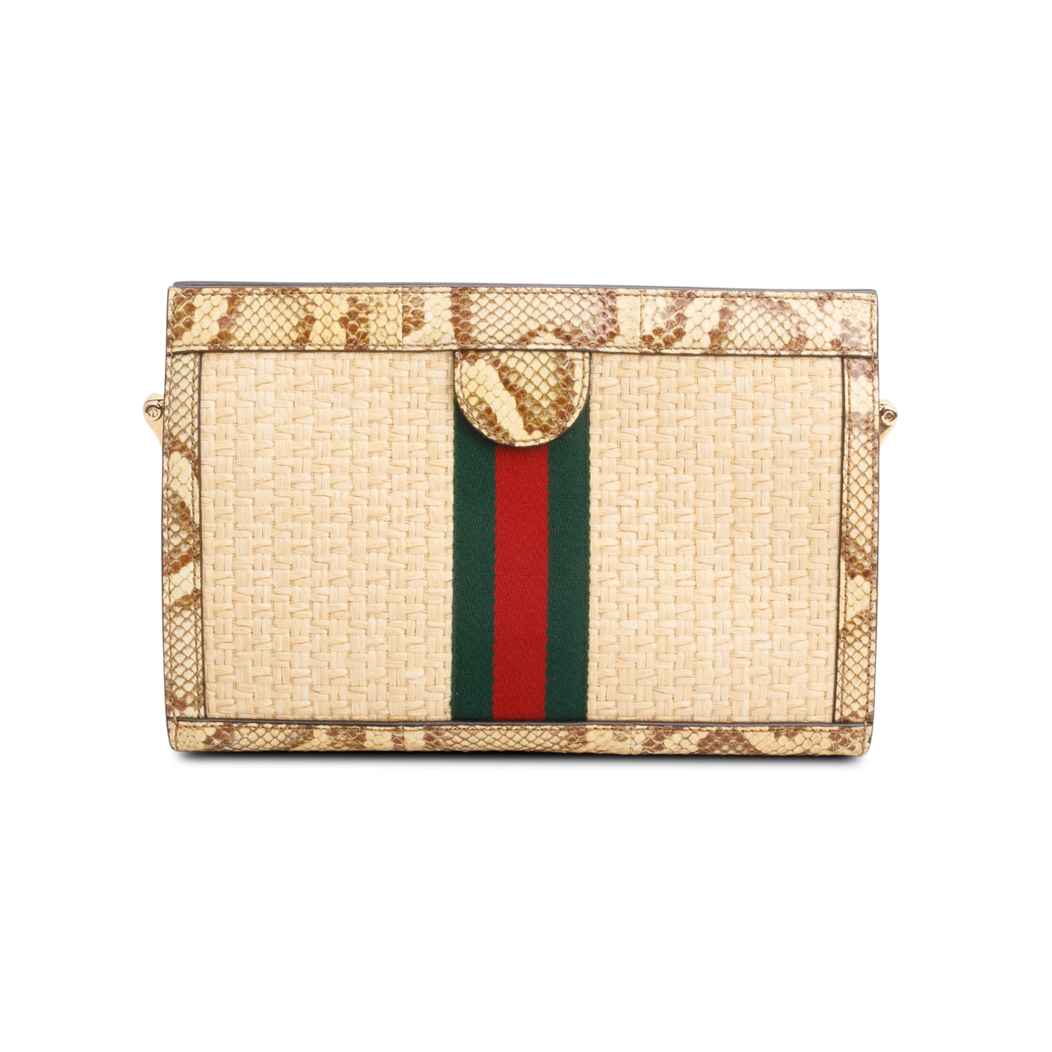 Gucci Beige Raffia Python GG Small Ophidia Chain Shoulder Bag
