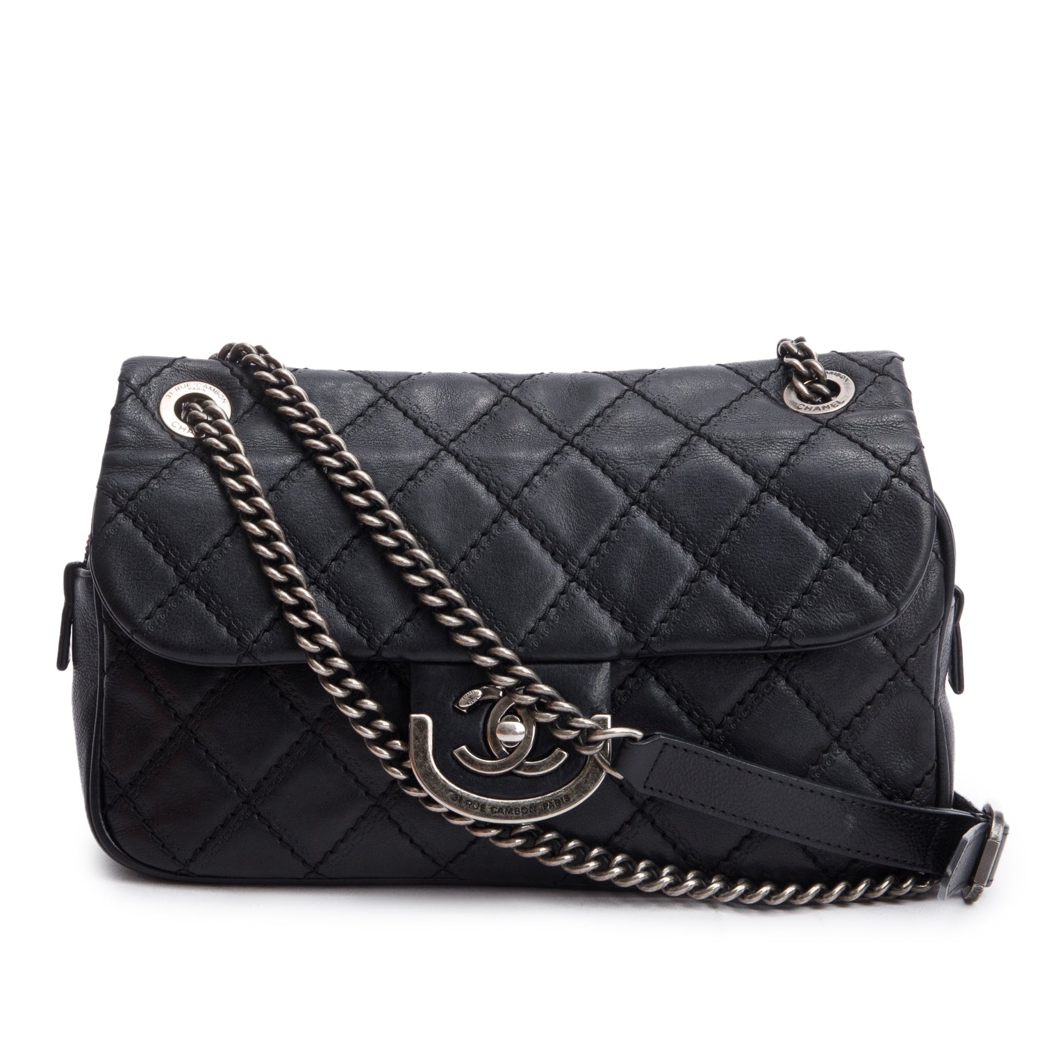 Chanel Black Quilted Calfskin Leather Paris-Edinburgh Coco Sporran Flap Bag w/ Box and Authenticity Card