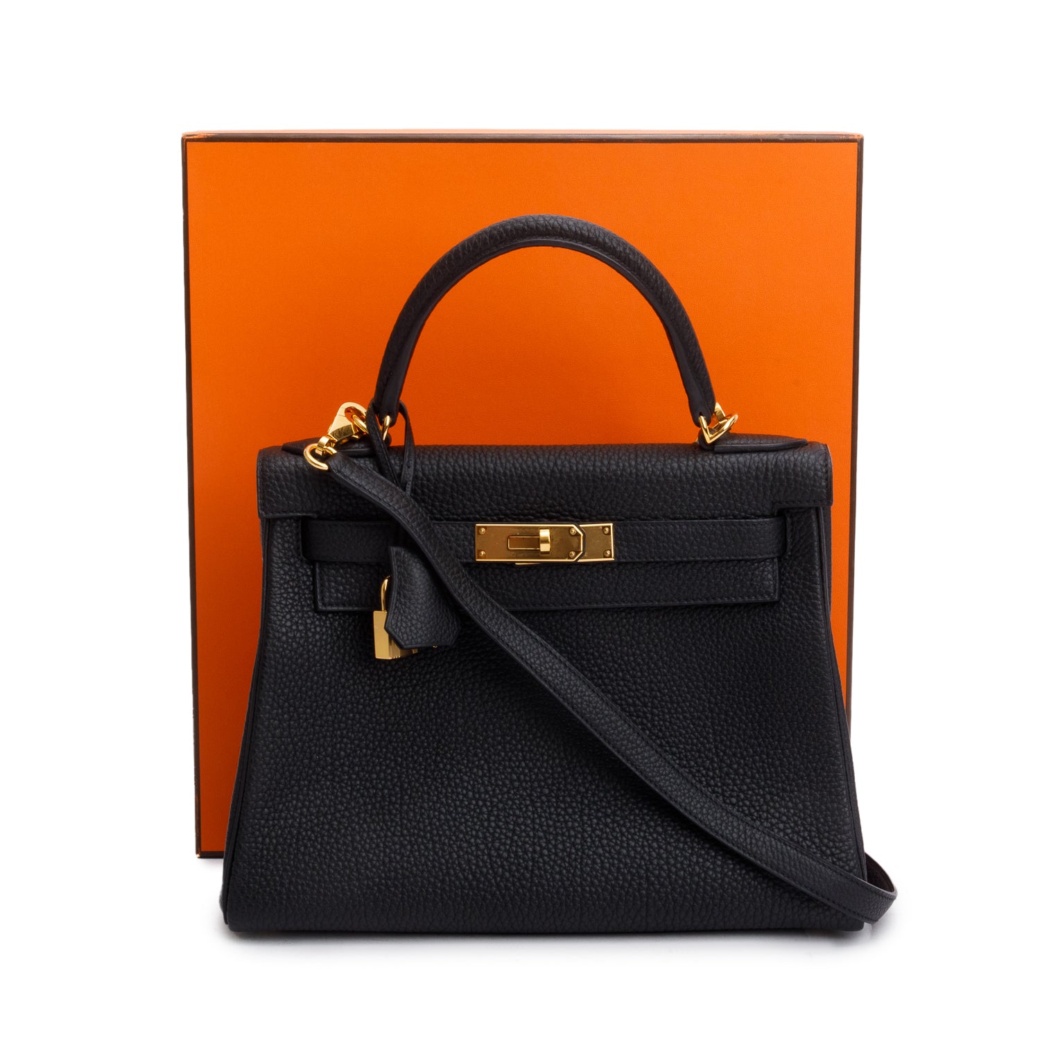 Hermes 2022 Noir Veau Togo Kelly II Retourne 28 w/ Strap & Box