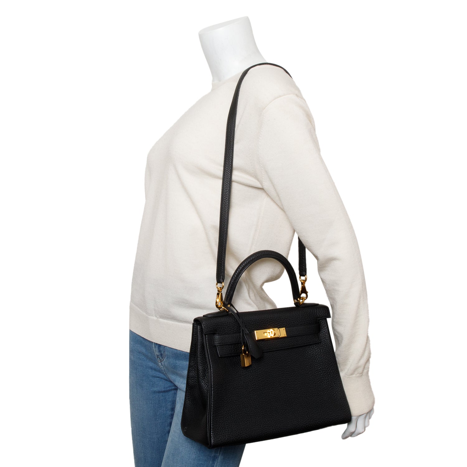 Hermes 2022 Noir Veau Togo Kelly II Retourne 28 w/ Strap & Box