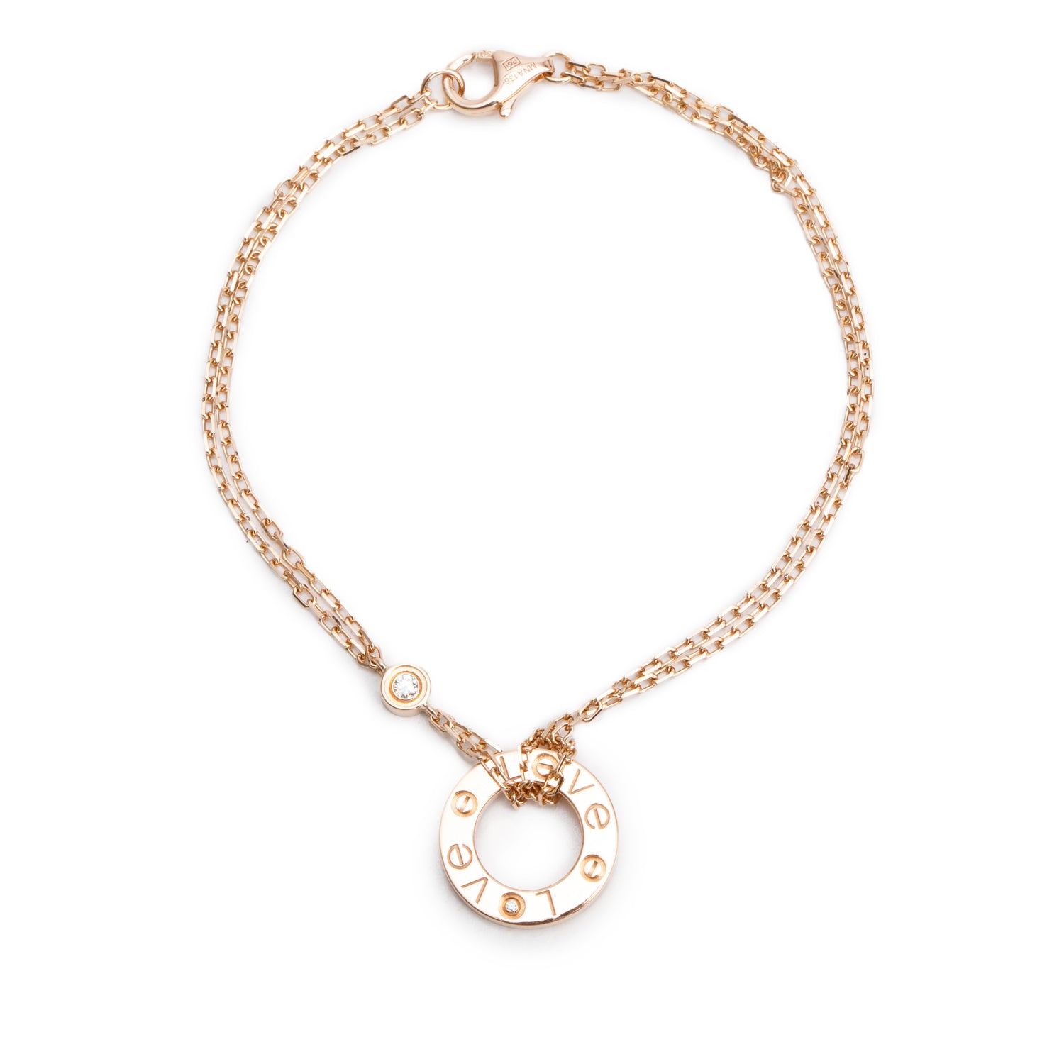 Cartier 18k Rose Gold 2 Diamond Love Chain Bracelet w/ Box & Certificate