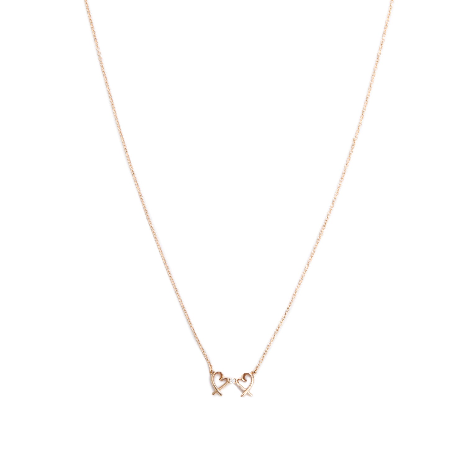 Tiffany & Co. Paloma Picasso 18k Rose Gold Diamond Mini Double Loving Heart Pendant Necklace w/ Box & Receipt