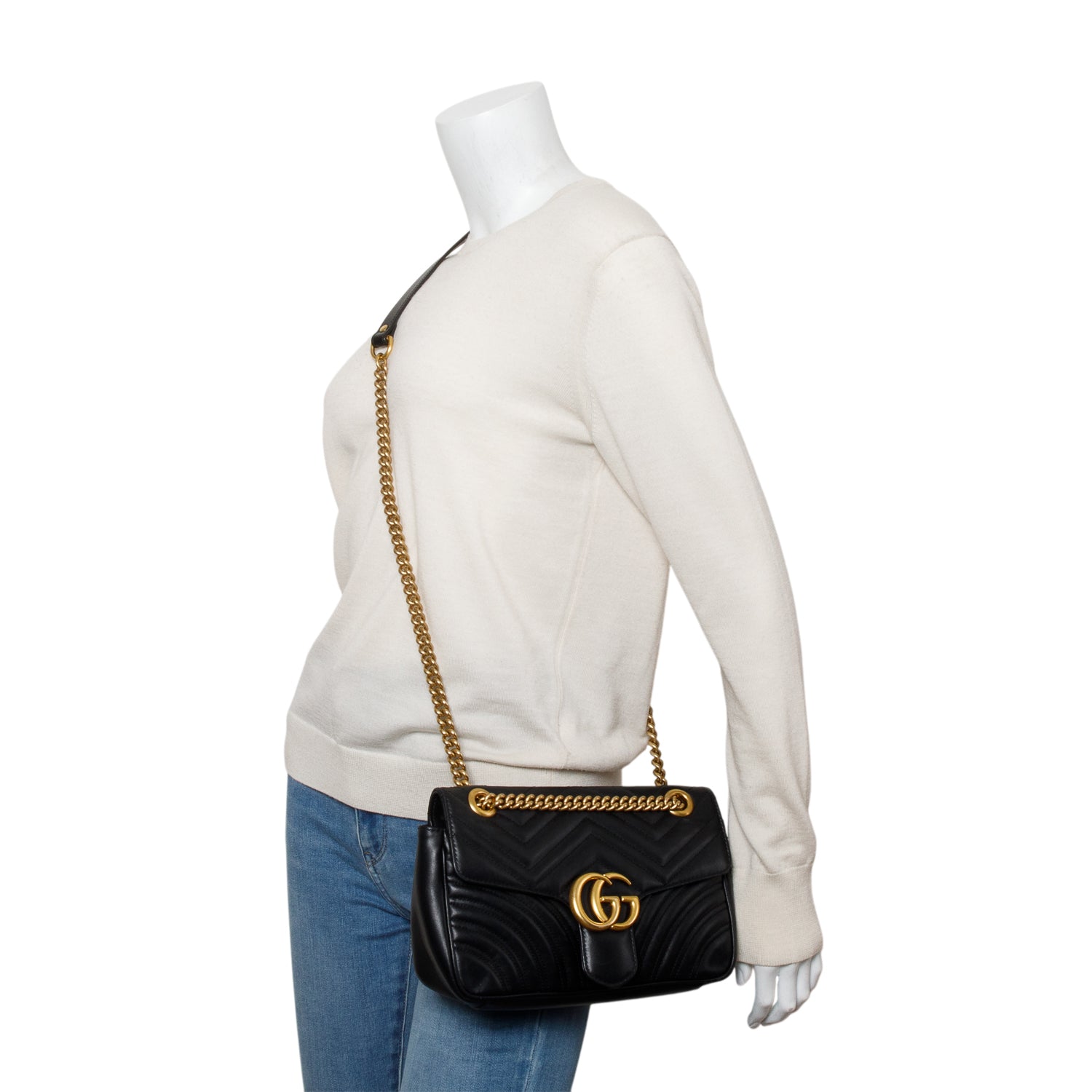 Gucci Black Leather GG Marmont Small Shoulder Bag