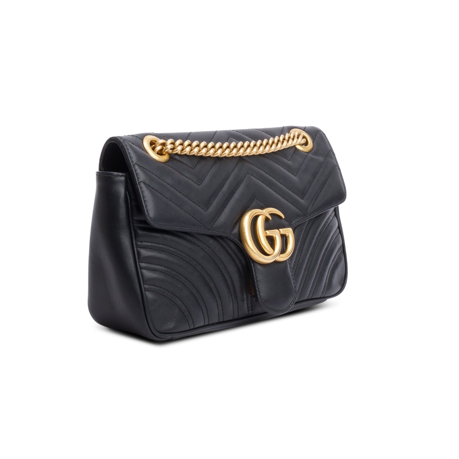 Gucci Black Leather GG Marmont Small Shoulder Bag