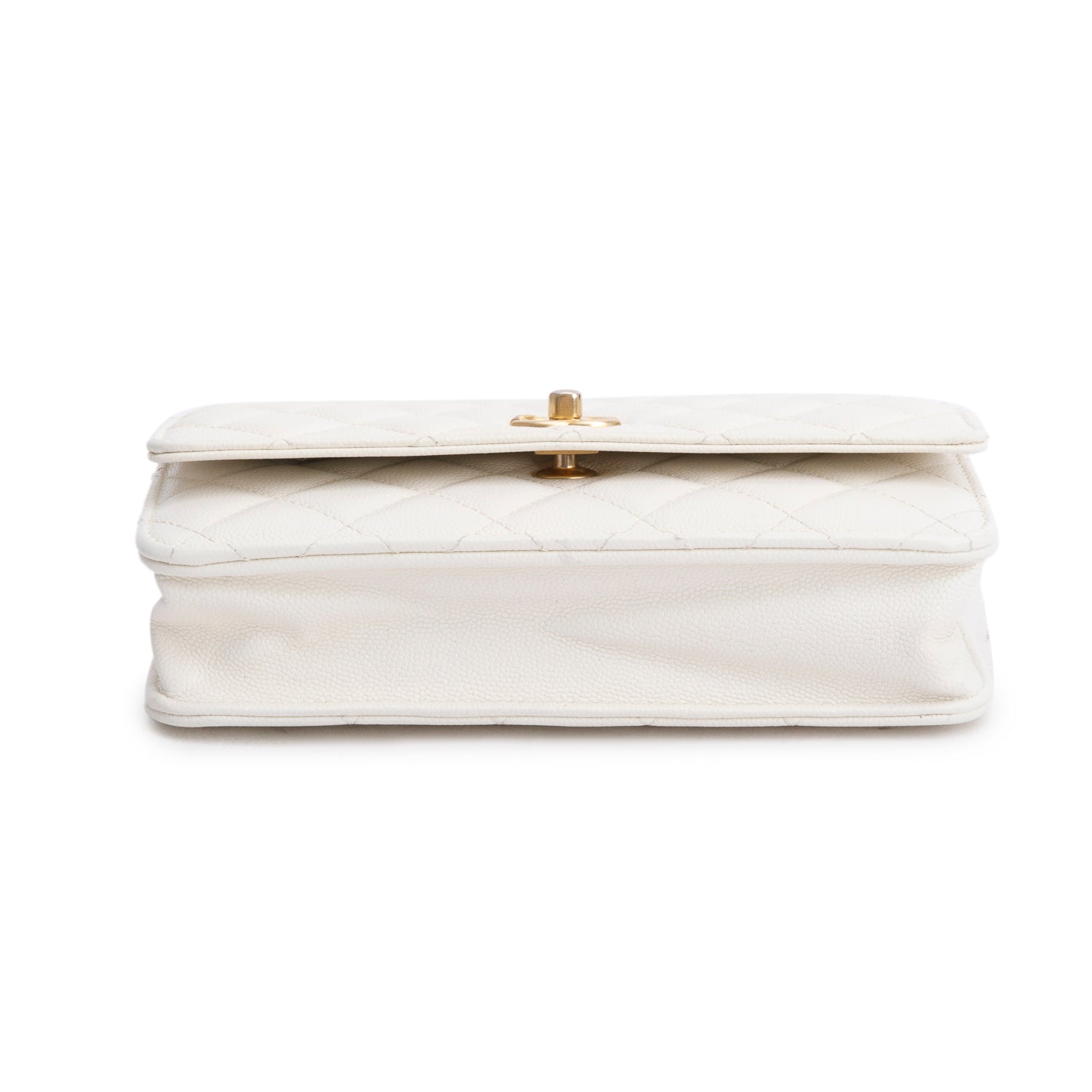 Chanel White Caviar Quilted Twist Your Buttons Wallet on Chain