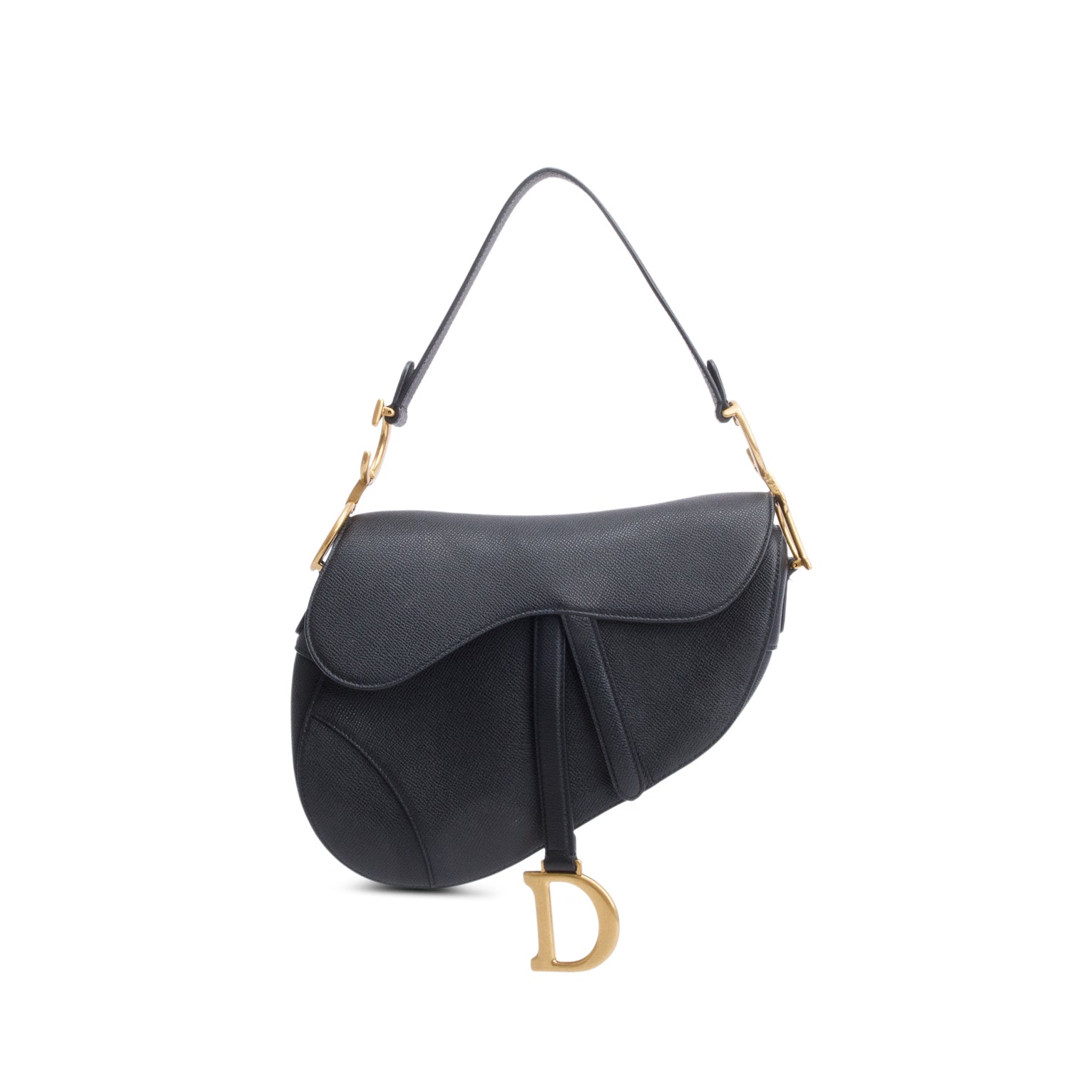 Christian Dior 2020 Black Grained Calfskin Saddle Bag w/ Authenticity Card