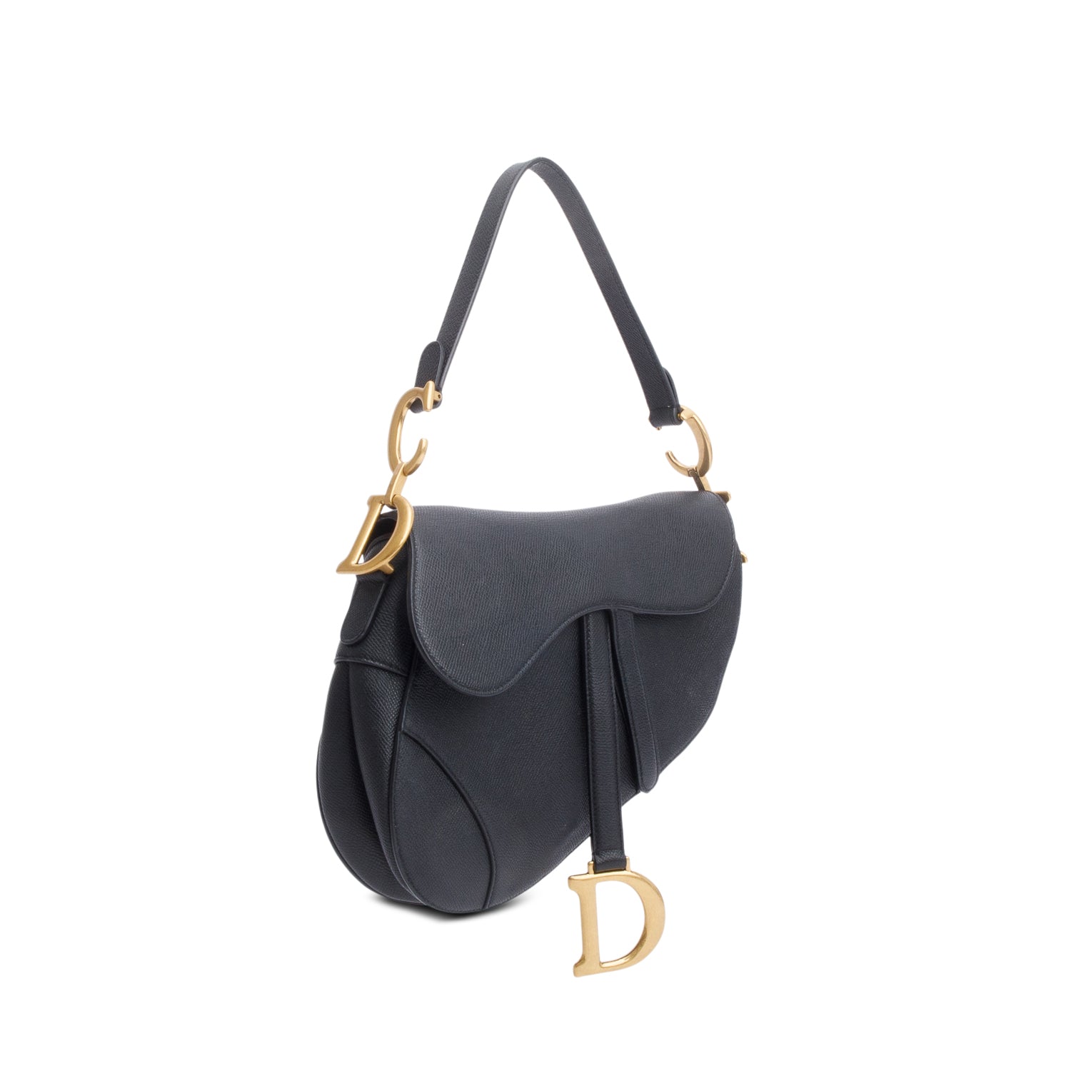 Christian Dior 2020 Black Grained Calfskin Saddle Bag w/ Authenticity Card