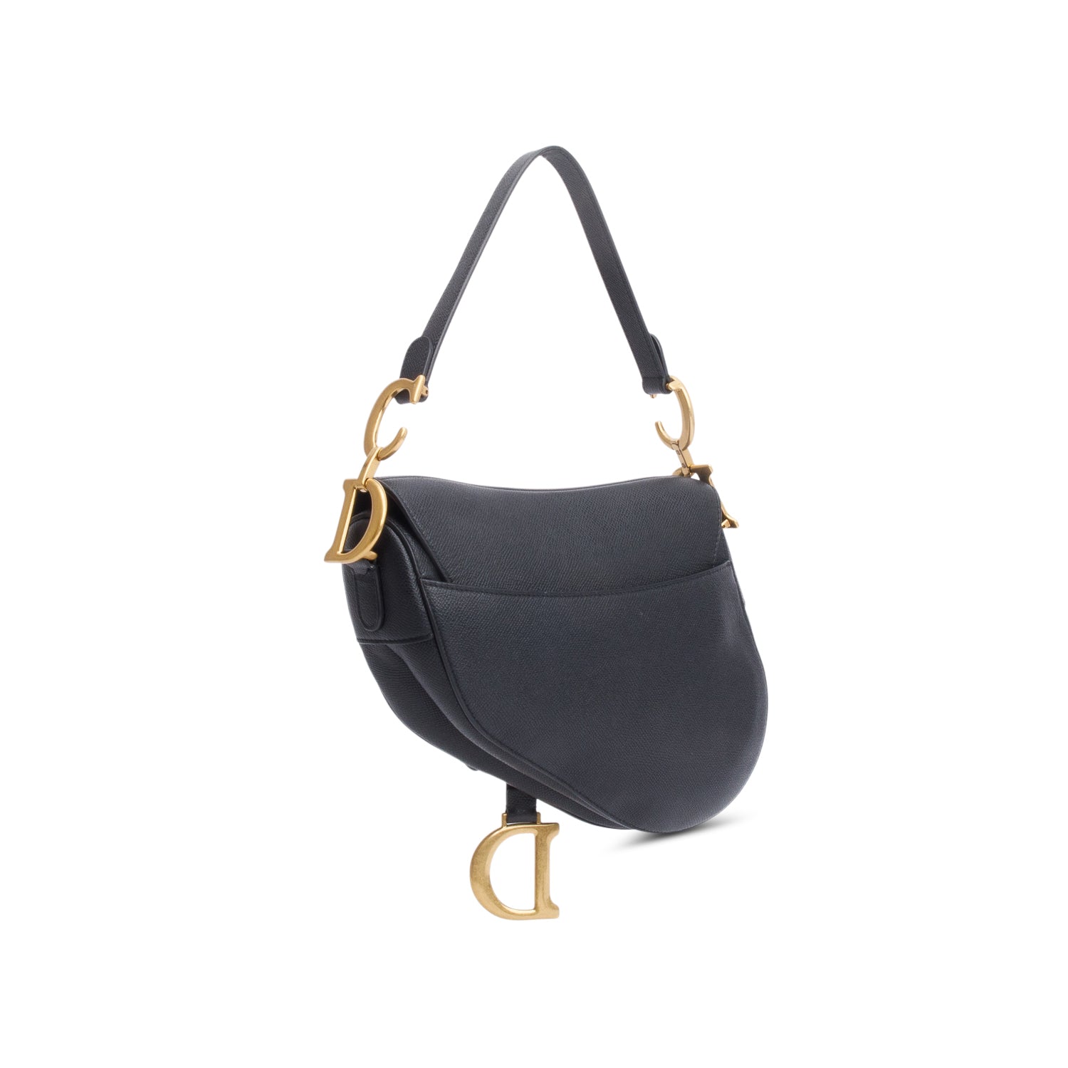Christian Dior 2020 Black Grained Calfskin Saddle Bag w/ Authenticity Card