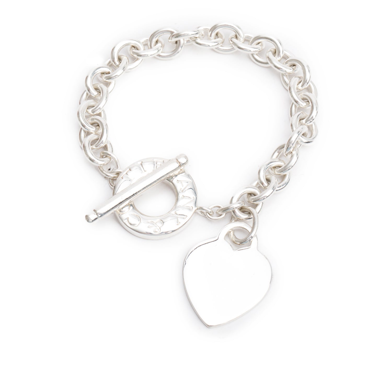 Tiffany & Co. Sterling Silver Heart Tag Charm Bracelet with Toggle Clasp