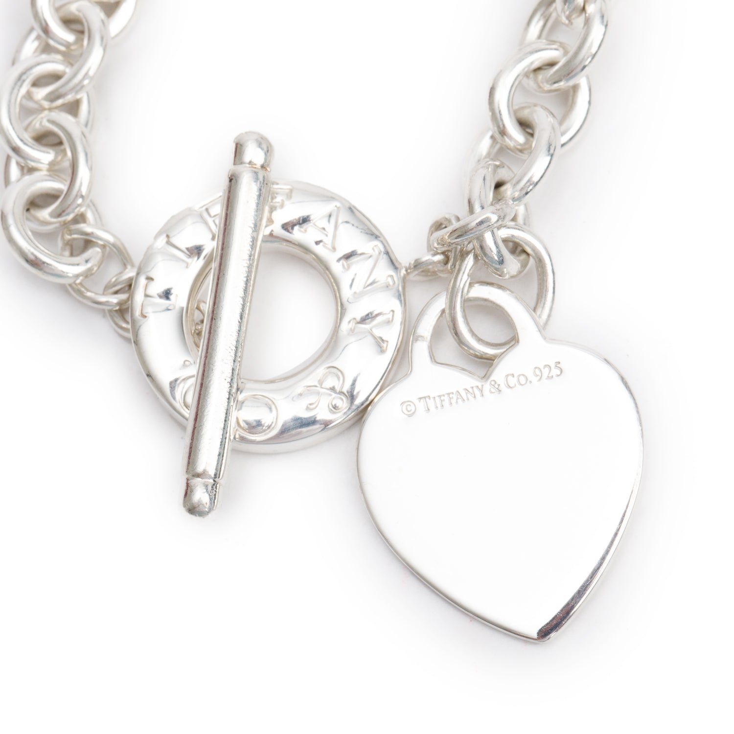 Tiffany & Co. Sterling Silver Heart Tag Charm Bracelet with Toggle Clasp