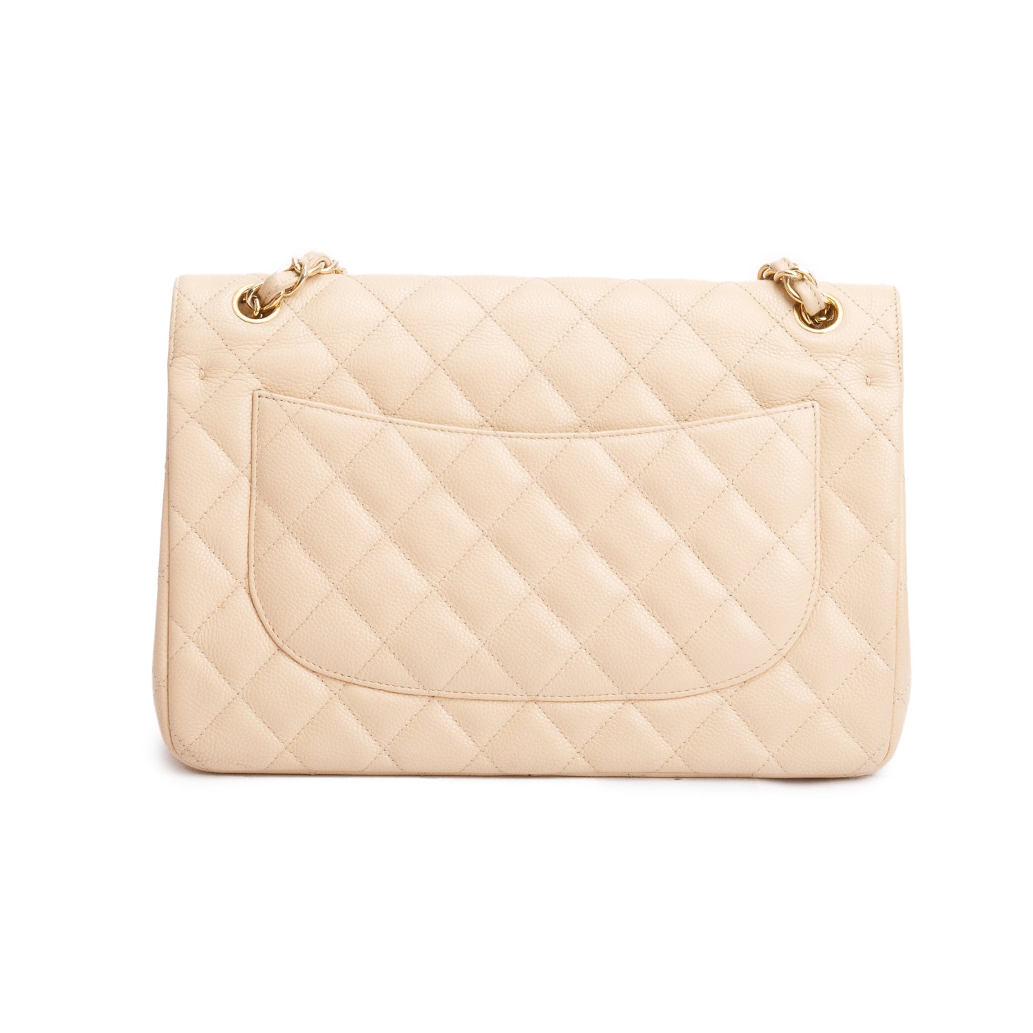 Chanel Beige Quilted Caviar Leather Classic Jumbo Double Flap Bag w/ Box