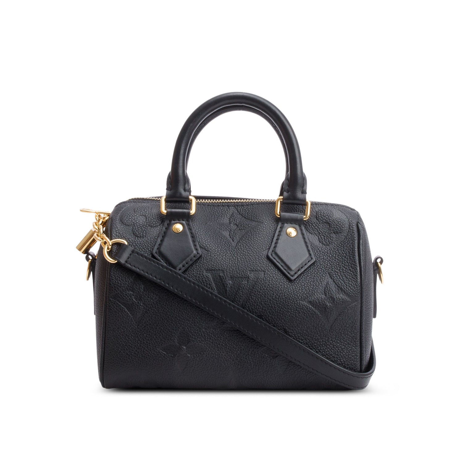Louis Vuitton Black Monogram Empreinte Leather Speedy Bandouliere 20 w/ Strap & Box