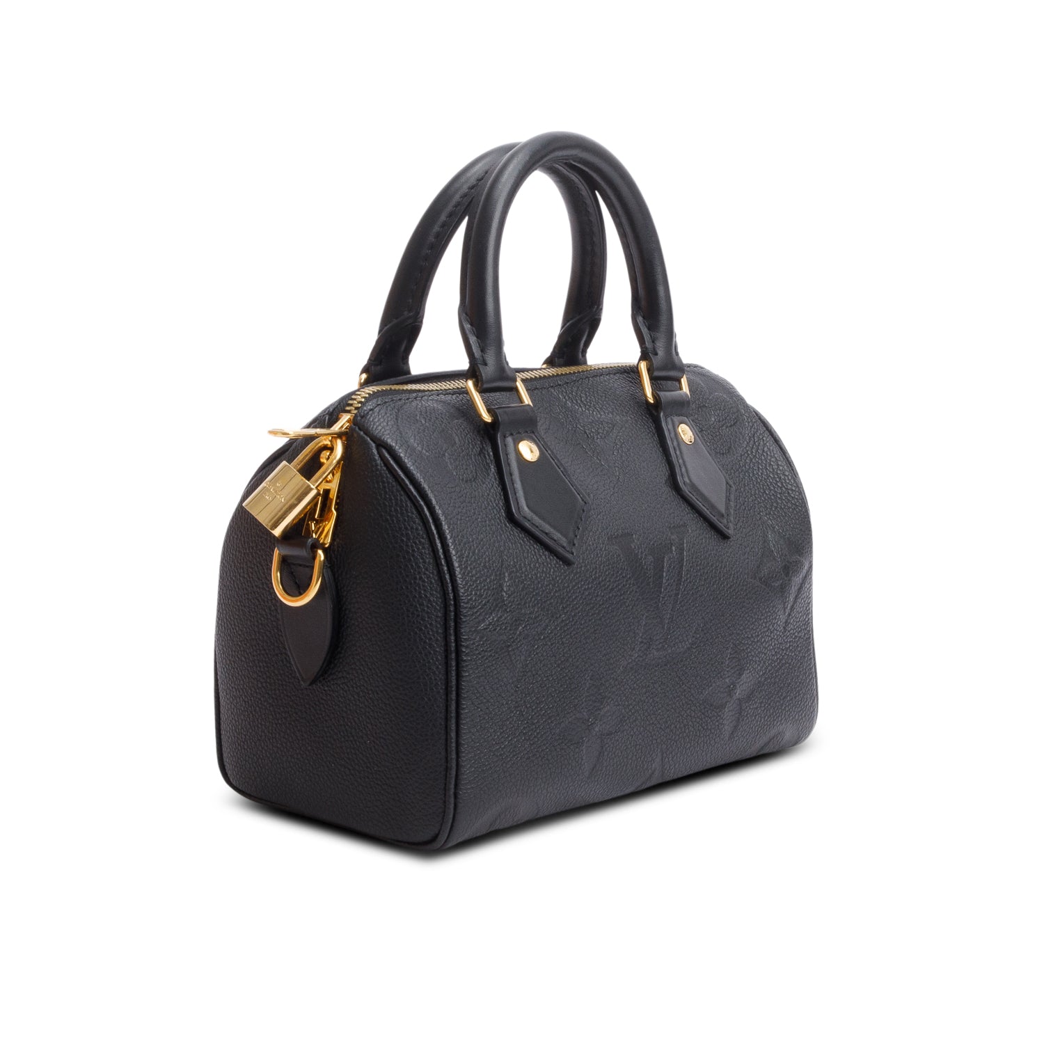 Louis Vuitton Black Monogram Empreinte Leather Speedy Bandouliere 20 w/ Strap & Box