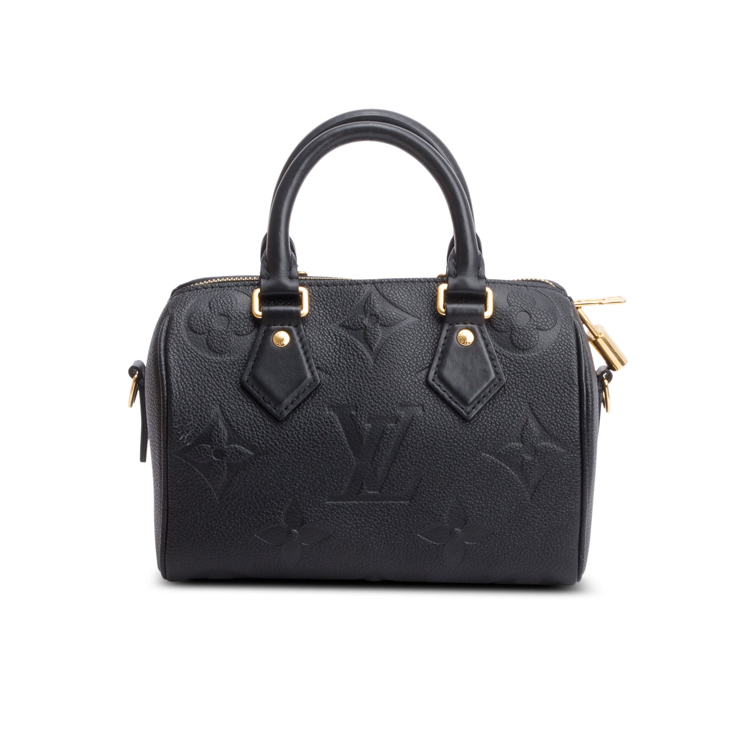 Louis Vuitton Black Monogram Empreinte Leather Speedy Bandouliere 20 w/ Strap & Box