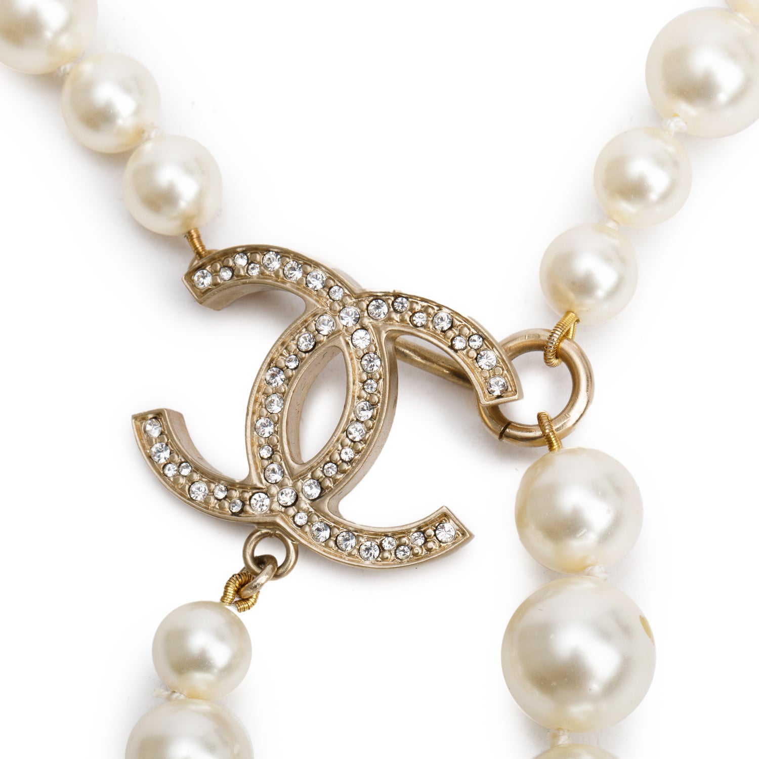 Chanel Gold-Plated Faux Pearl Strass CC Necklace