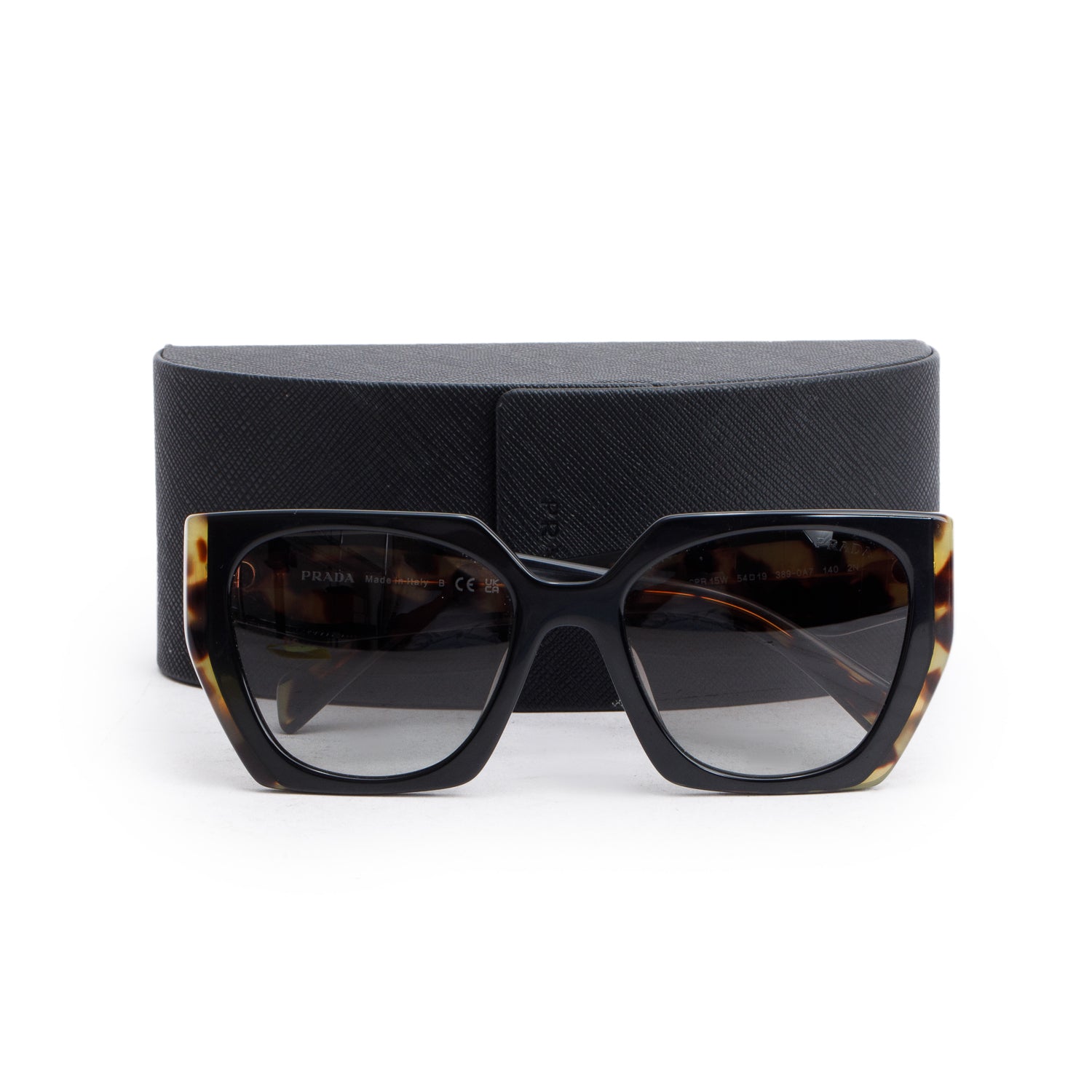 Prada SPR 15W Black/Brown Tortoishell Acetate Prada Logo Sunglasses w/ Case