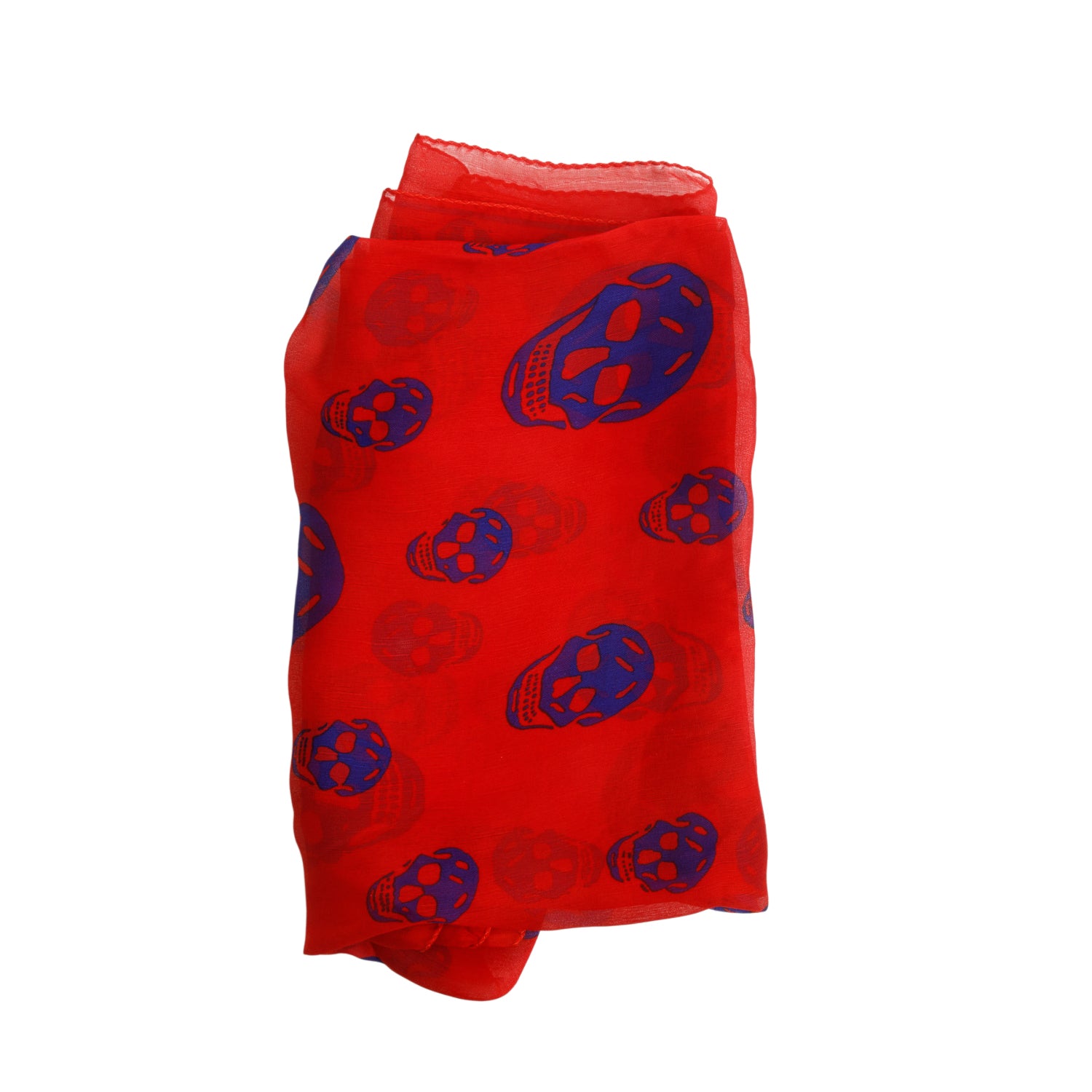 Alexander McQueen Red/Blue Skull Printed Silk Scarf