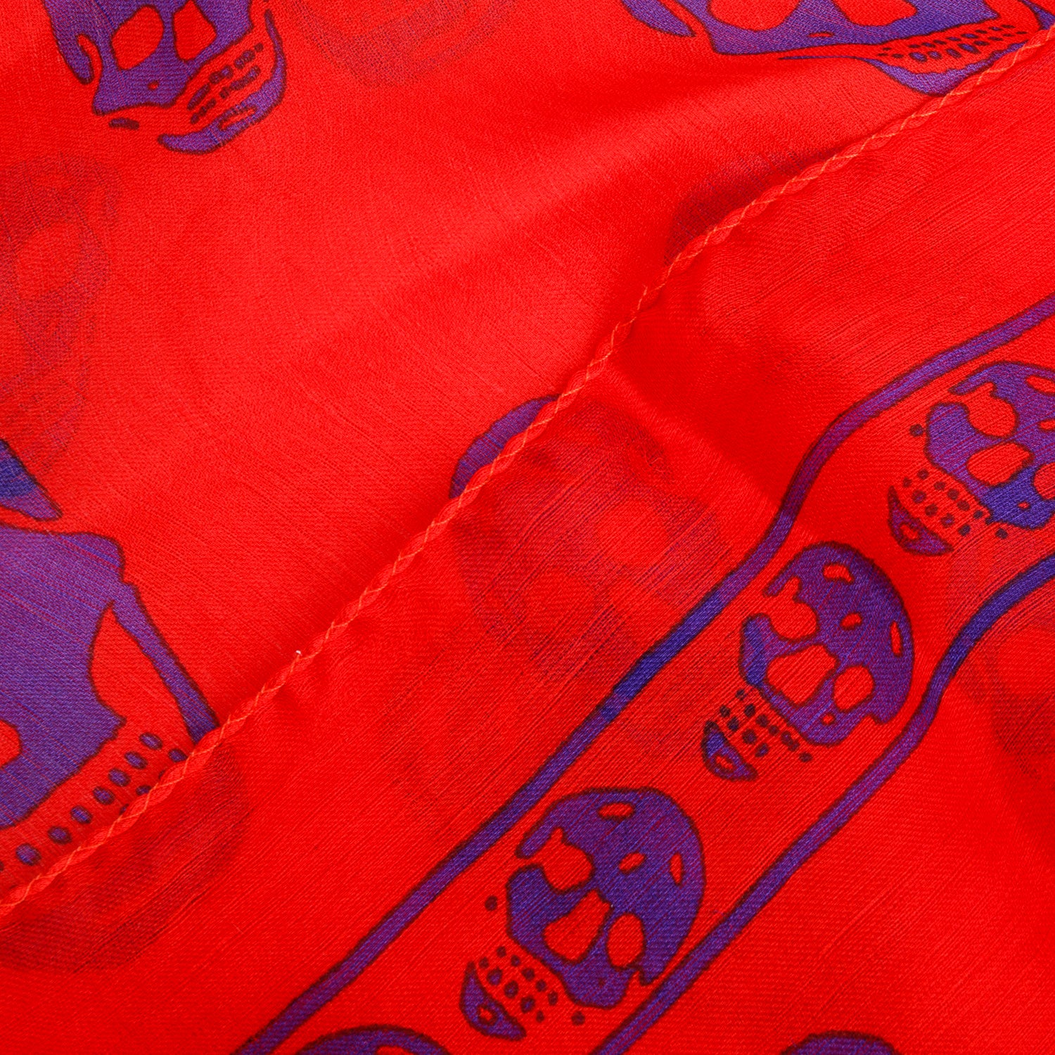 Alexander McQueen Red/Blue Skull Printed Silk Scarf