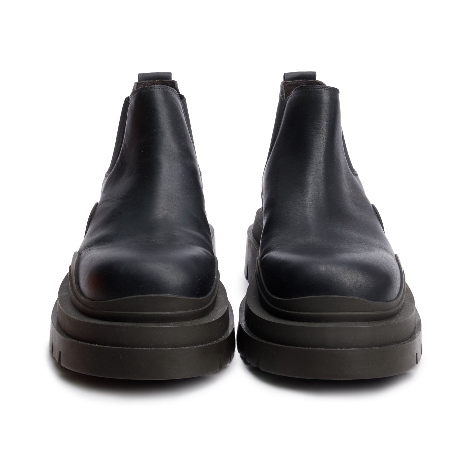 Bottega Veneta Black Leather Lug Chelsea Ankle Boots, Men's Size 45 w/ Box