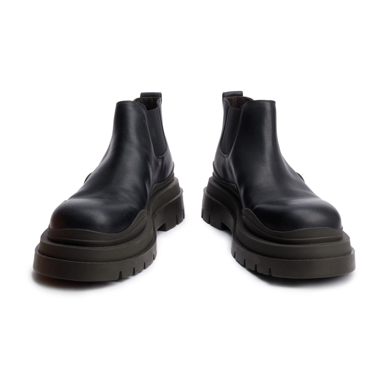 Bottega Veneta Black Leather Lug Chelsea Ankle Boots, Men's Size 45 w/ Box