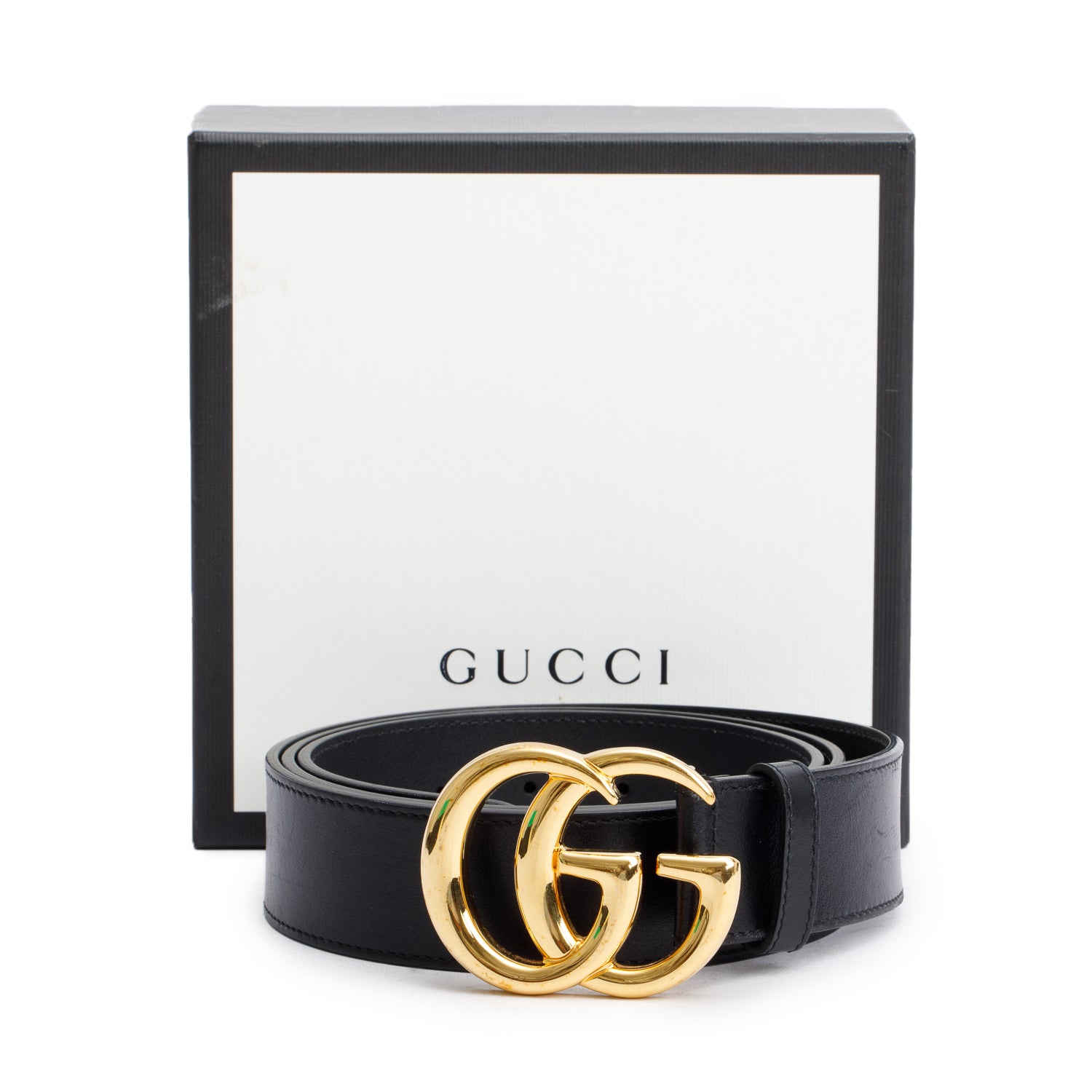 Gucci GG Marmont Black Wide Leather Shiny Buckle Belt 115 44 w/ Box