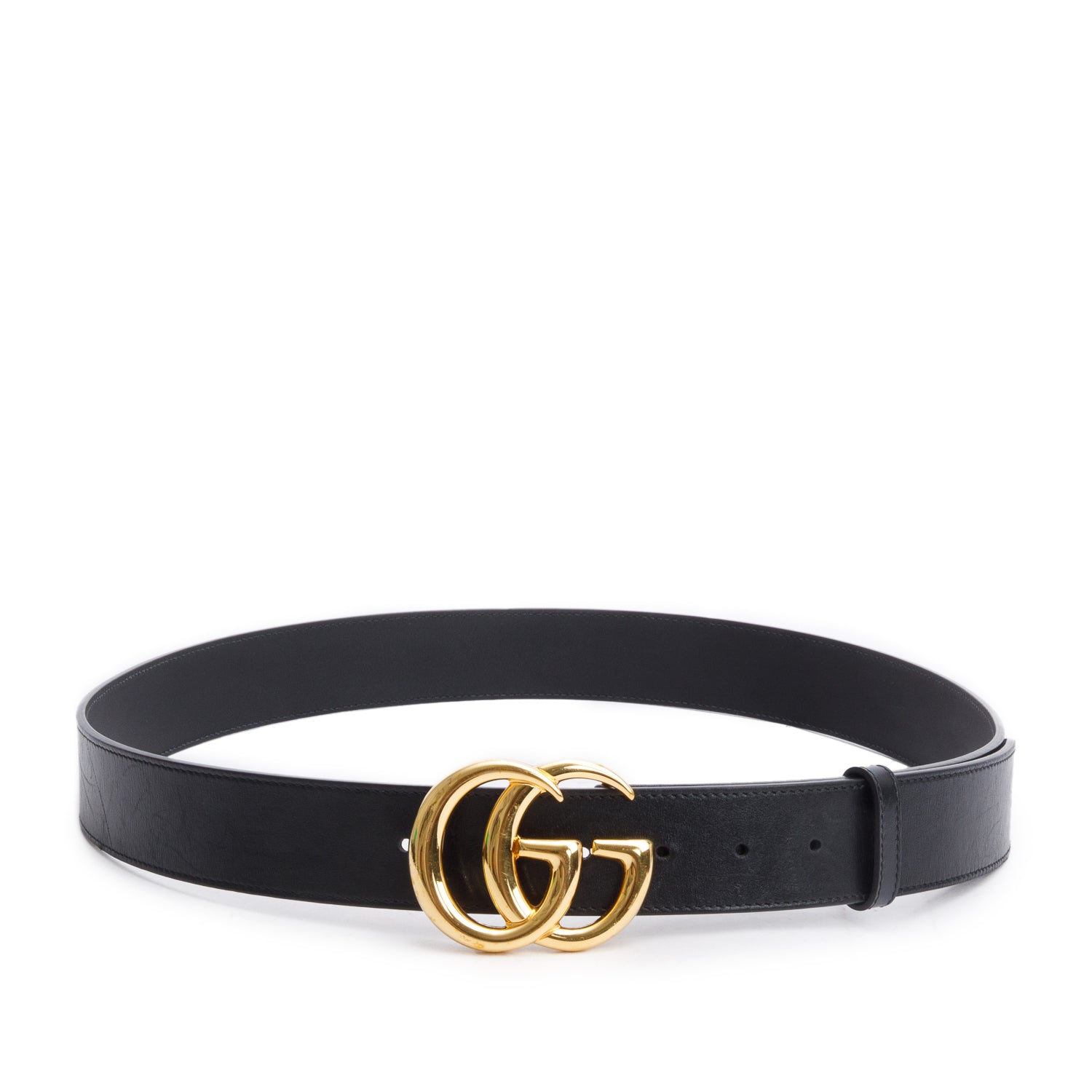 Gucci GG Marmont Black Wide Leather Shiny Buckle Belt 115 44 w/ Box
