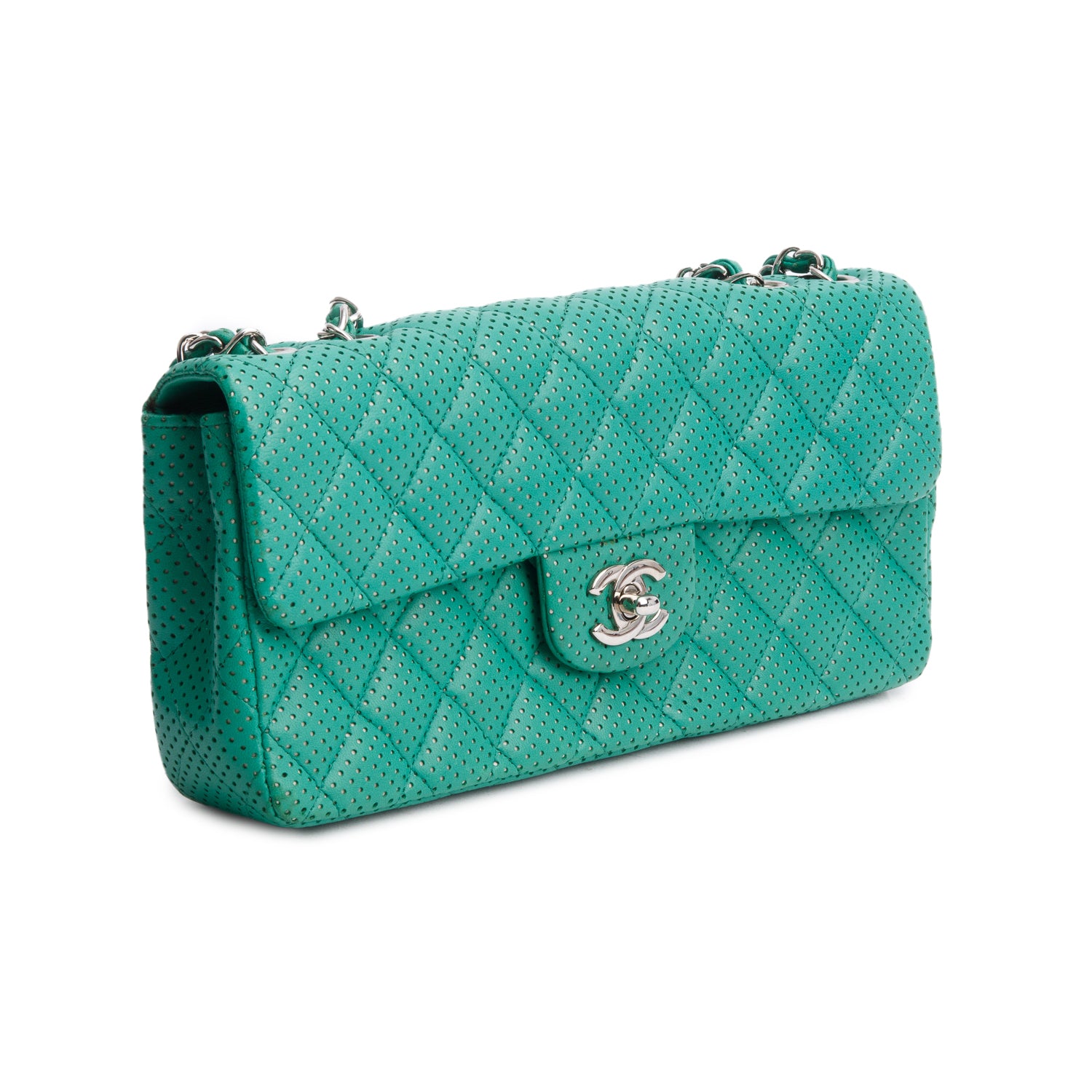 Chanel Green Lambskin Perforated East West Flap Bag