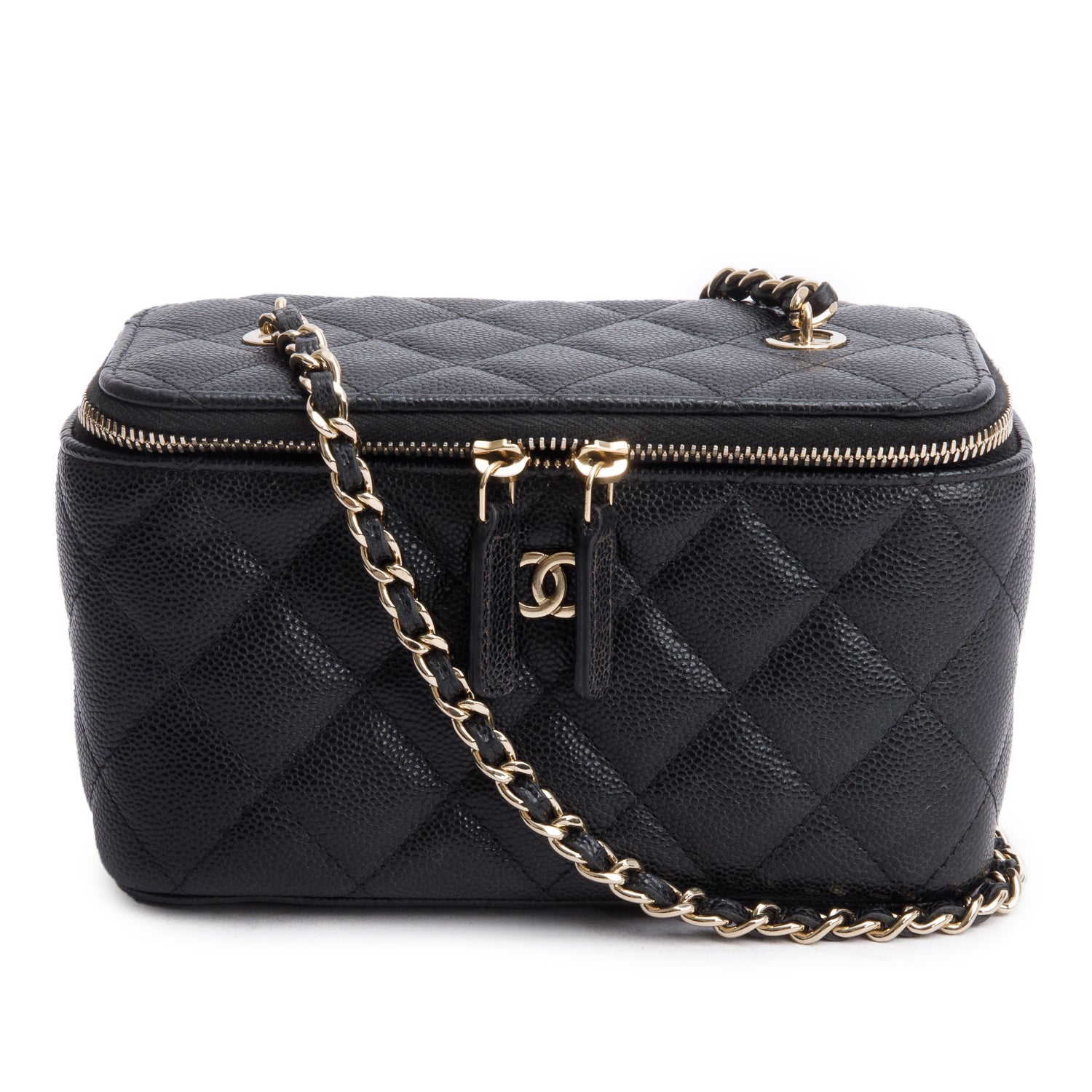Chanel Black Caviar Quilted Small Vanity Case w/ Chain